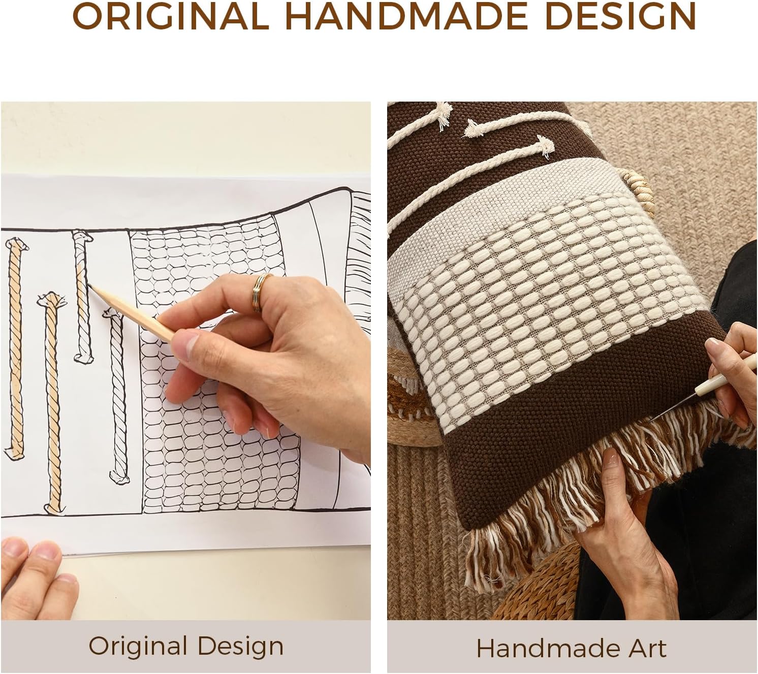 Boho Body Pillow Cover 12x28 Inches, Handwoven Cotton Linen Lumbar Pillow Cover with Tassels, Farmhouse Decorative Cushion Case for Bed Sofa (Black Brown)