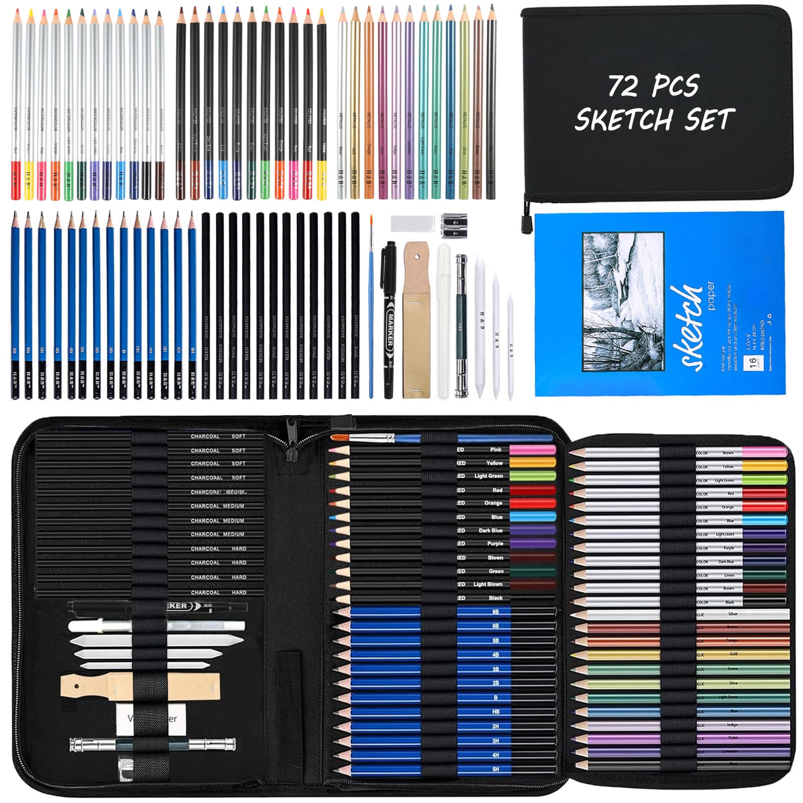 Amazon.com : 72Pcs Drawing Sketching Kit Set, Pro Art