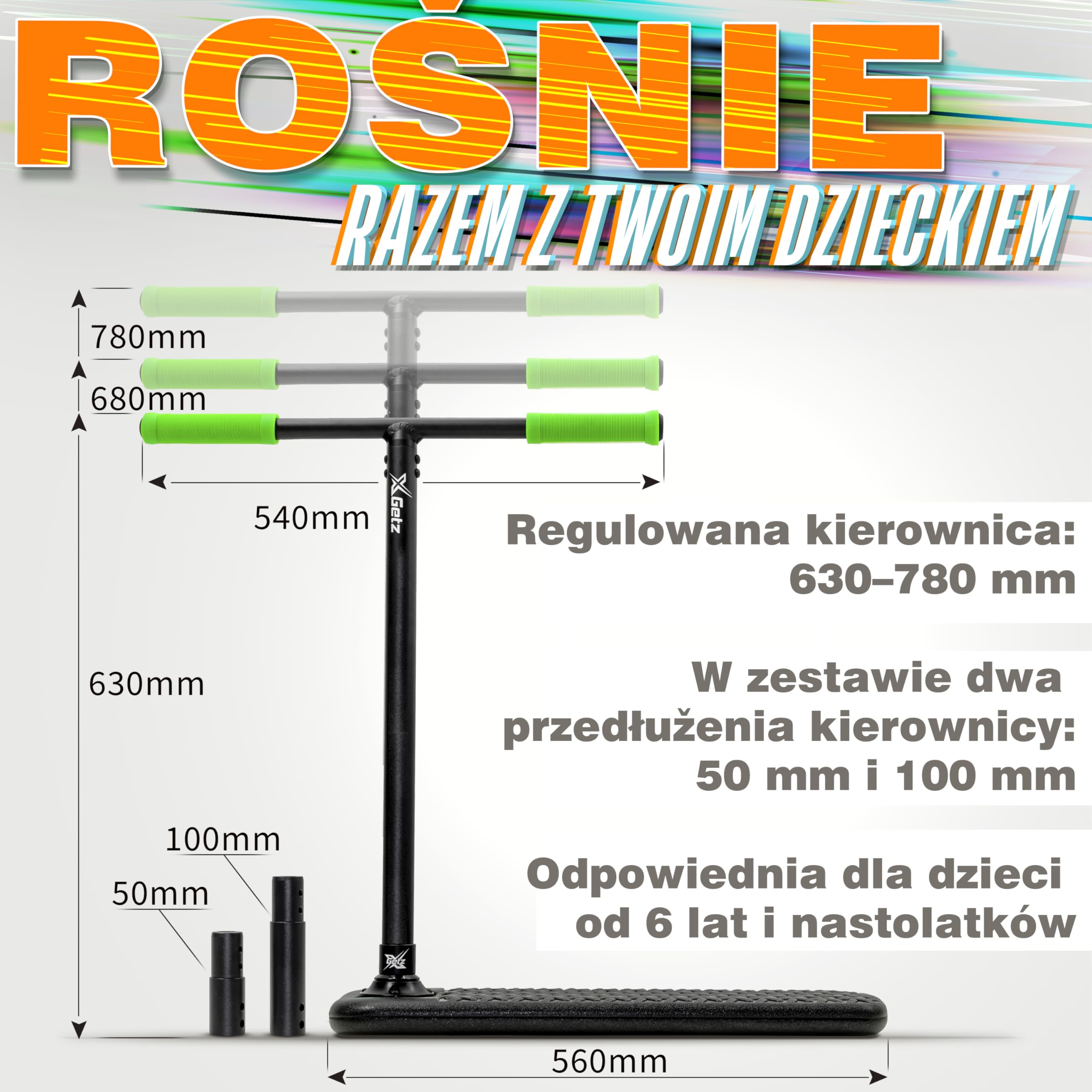 Hulajnoga Trampolinowa bez Kół – Trikowa Hulajnoga dla Dzieci i Młodzieży – Regulowana i Lekka – Do Ćwiczeń w Domu i na Dworze – 8+ lat