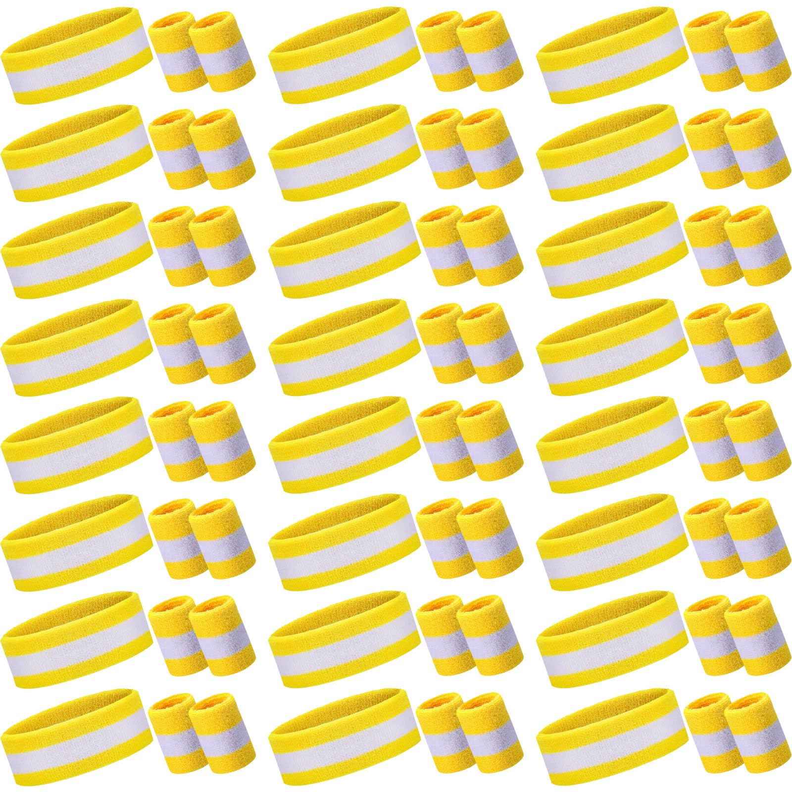 72-teiliges gestreiftes Schweißband-Set enthält 24 schweißabsorbierende, gestreifte Stirnbänder und 48 Stück Schweißbänder, Armbänder, Baumwolle, athletische Schweißbänder für Männer und Frauen,