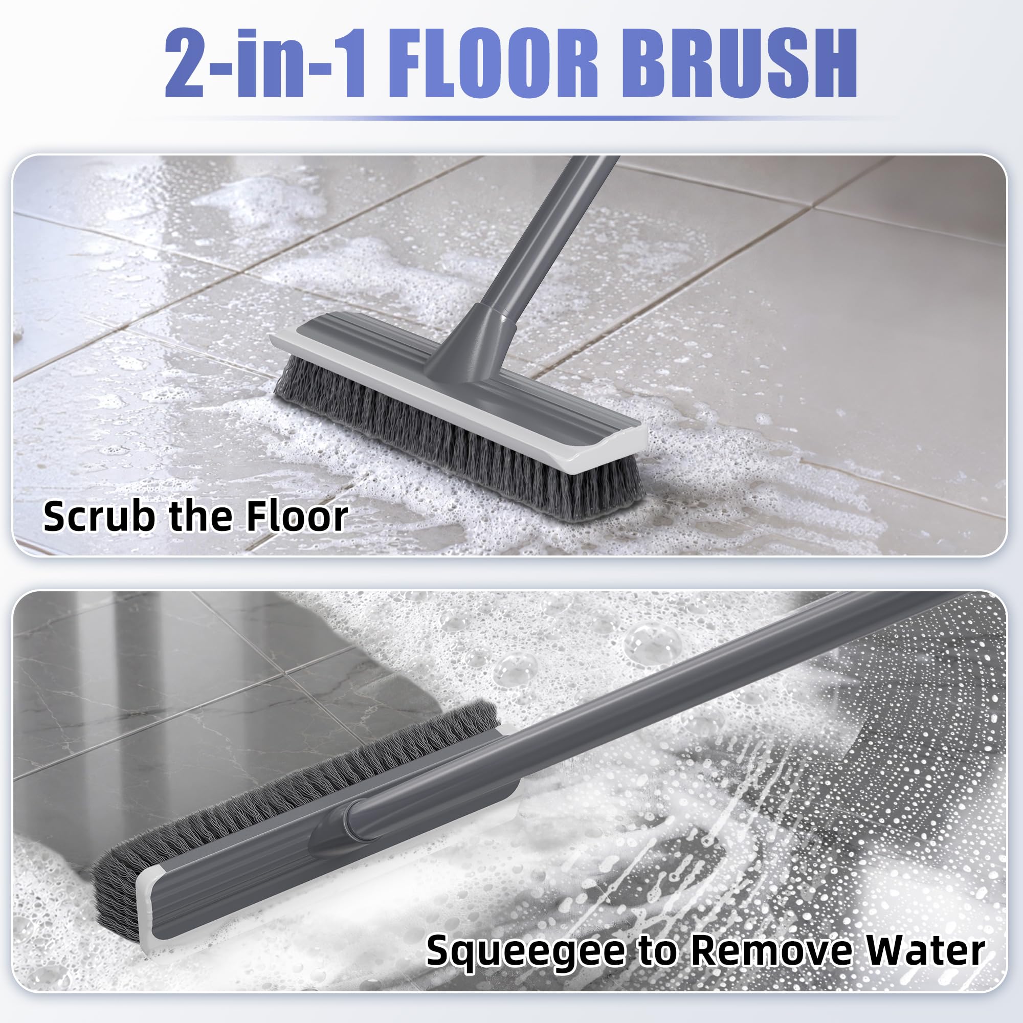 2 in 1 Floor Scrub Brush: Deck Brush with Squeegee