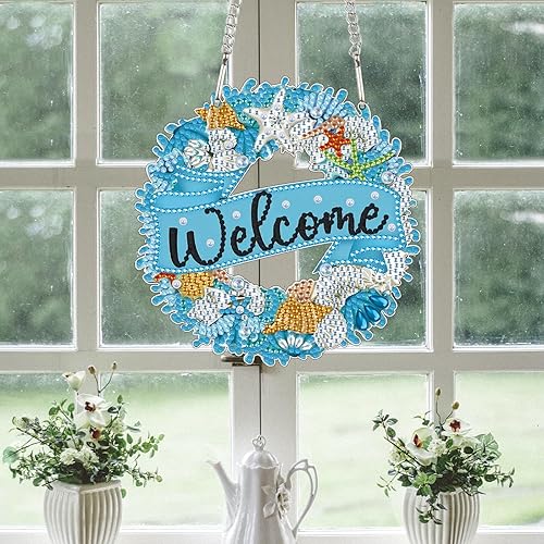 Miniatura 5 de Kits de pintura de diamantes de 5.7 x 5.9 pulgadas, colgante colgante de océano, adornos de corona de organismo marino con forma de diamante