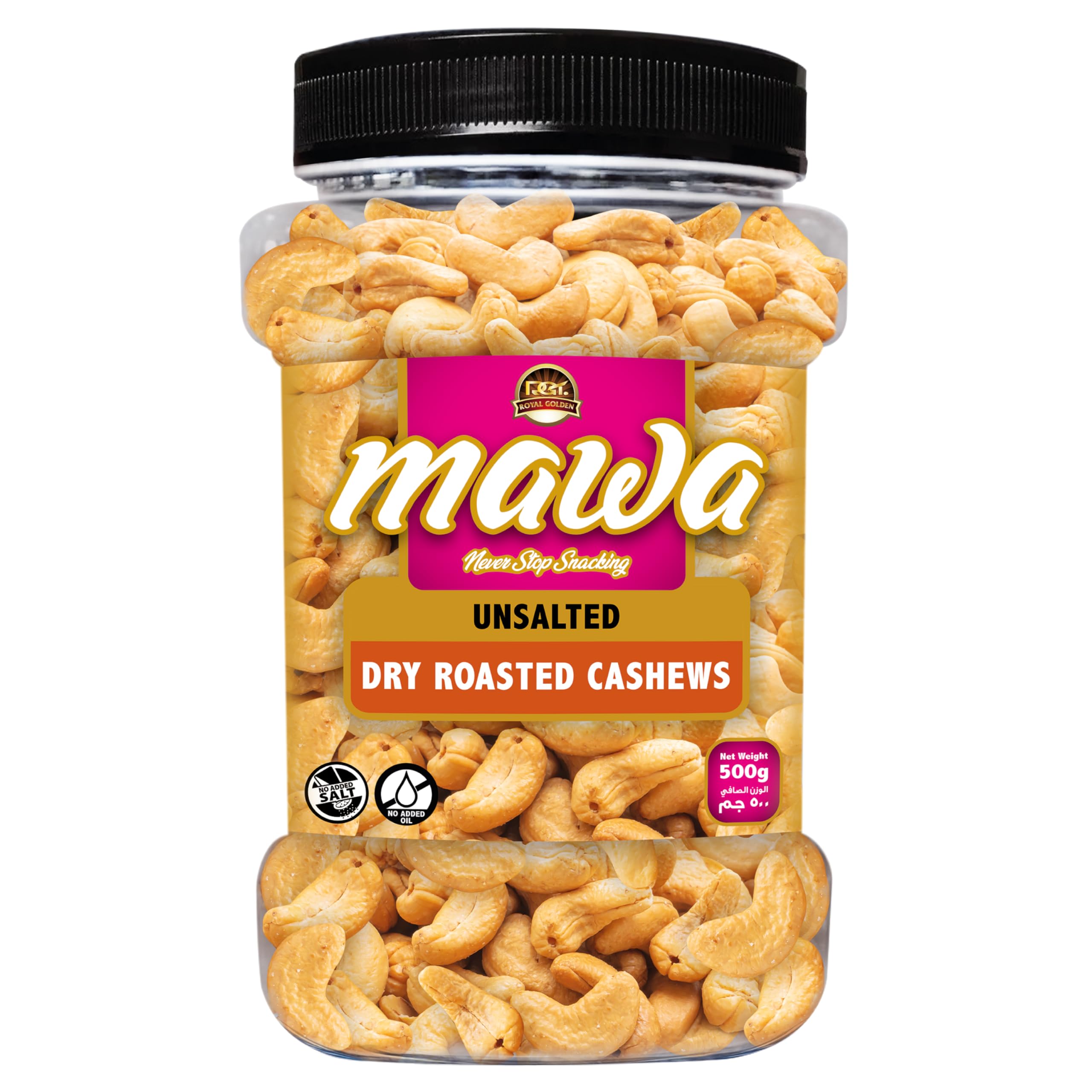 Mawa Unsalted Dry Roasted Cashews Nuts 500g | Premium & Crunchy Snack |No added salt, oil or preservatives | 100% natural | 500g packed in Jar