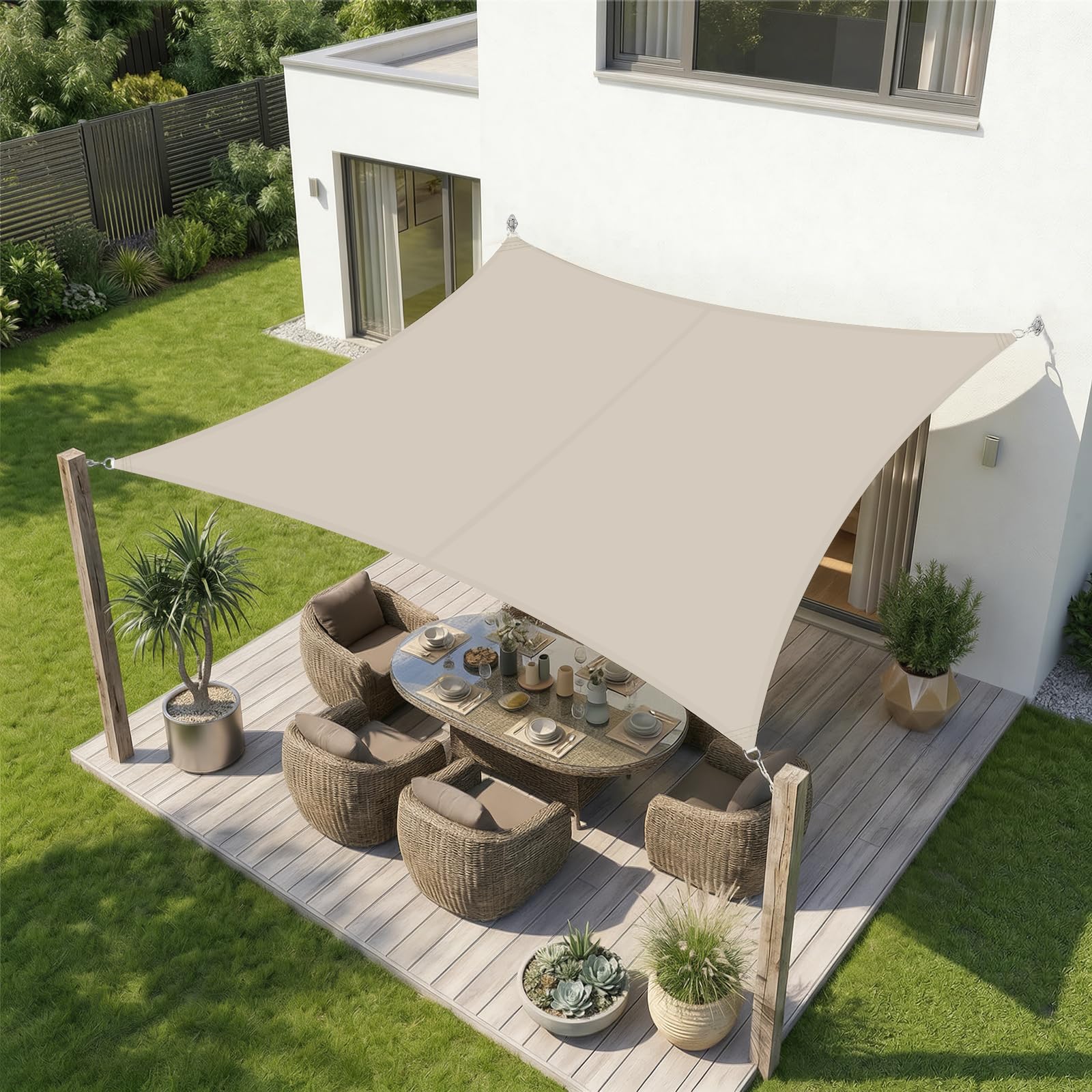 Sekey Sonnensegel Wasserdicht 3x4m Rechteckig, Sonnenschutz hochdichtes PES 160g/m² Wetterfest & Reißfest, Nahtversiegelung (Zuverlässig Dicht) & 95% UV Schutz, für Balkon Terrasse Garten, Taupe