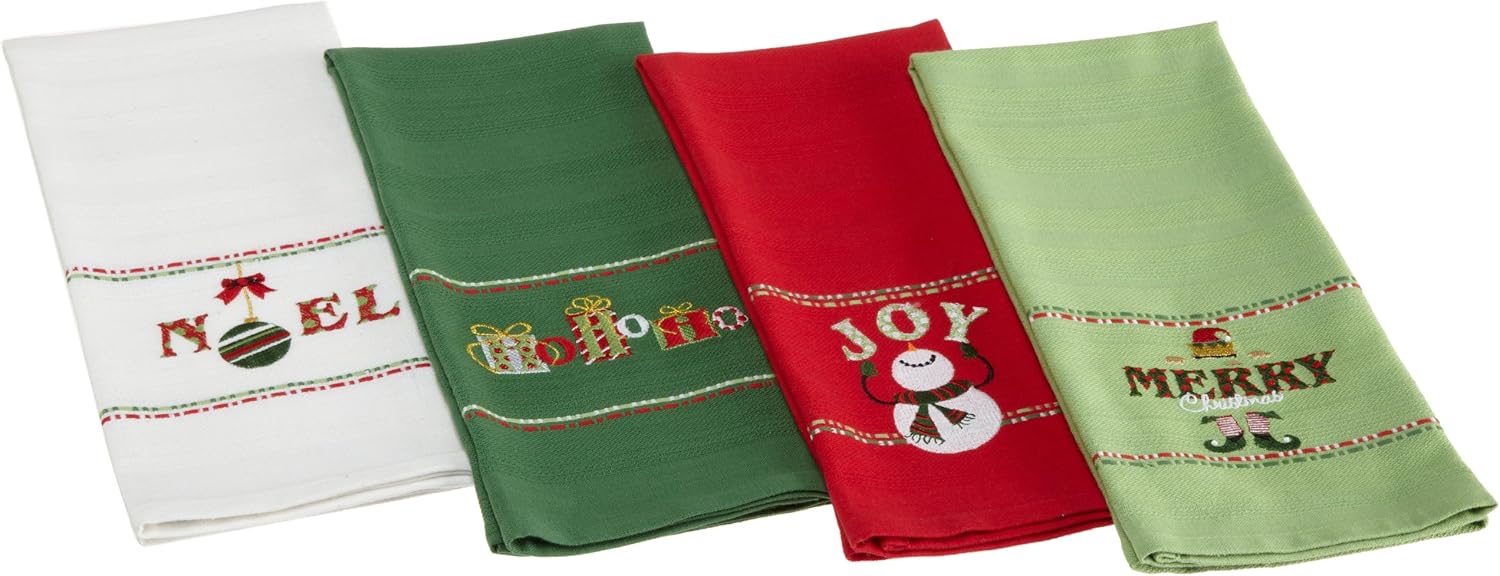 DII Joy to The World Embroidered Kitchen Towel Set, Set of 4 Home & Kitchen