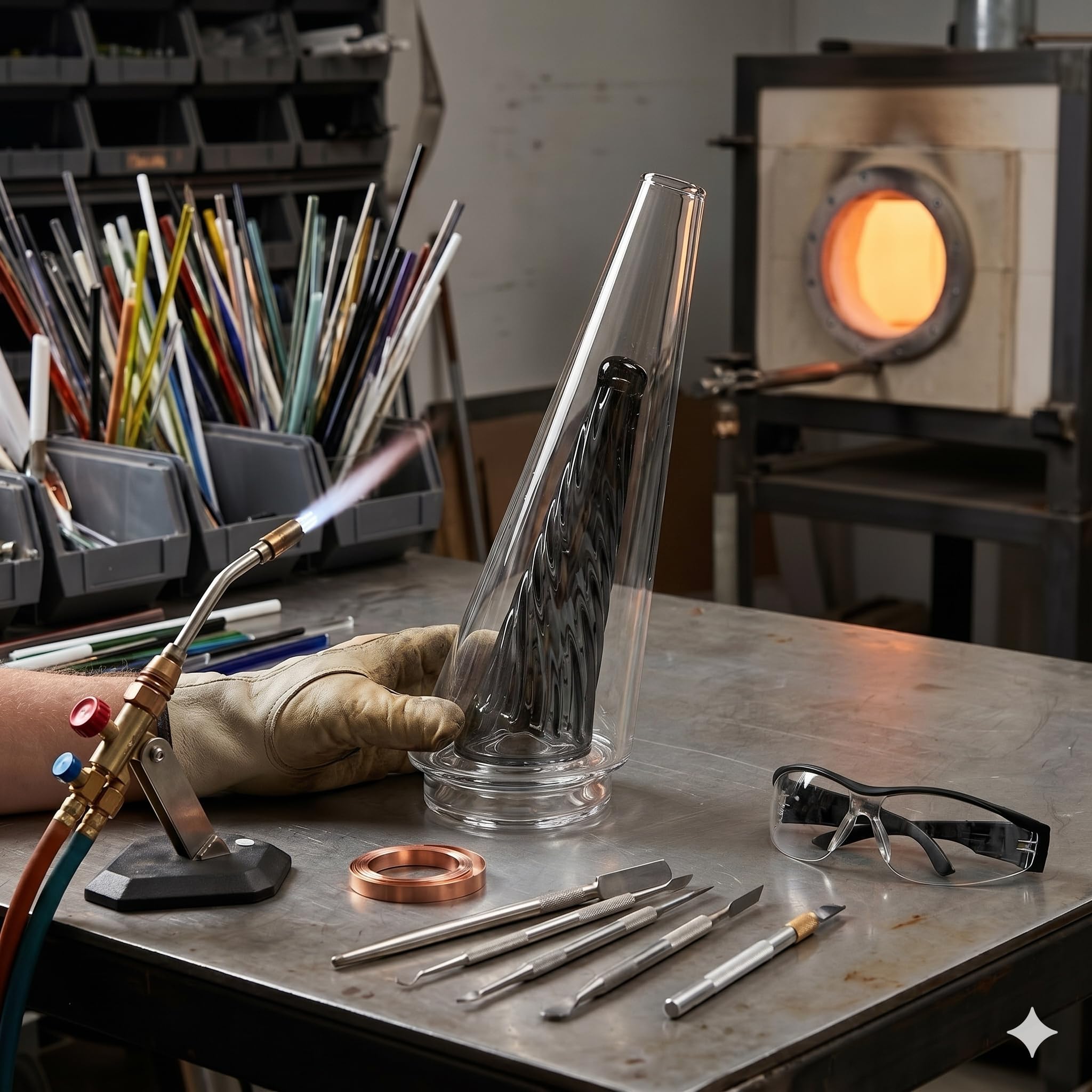 Clear Borosilicate Glass Cone Component - Precision Geometric Glass Art Supply for DIY Crafting, Stained Glass Making, Heavy Wall Construction (Black) - 3