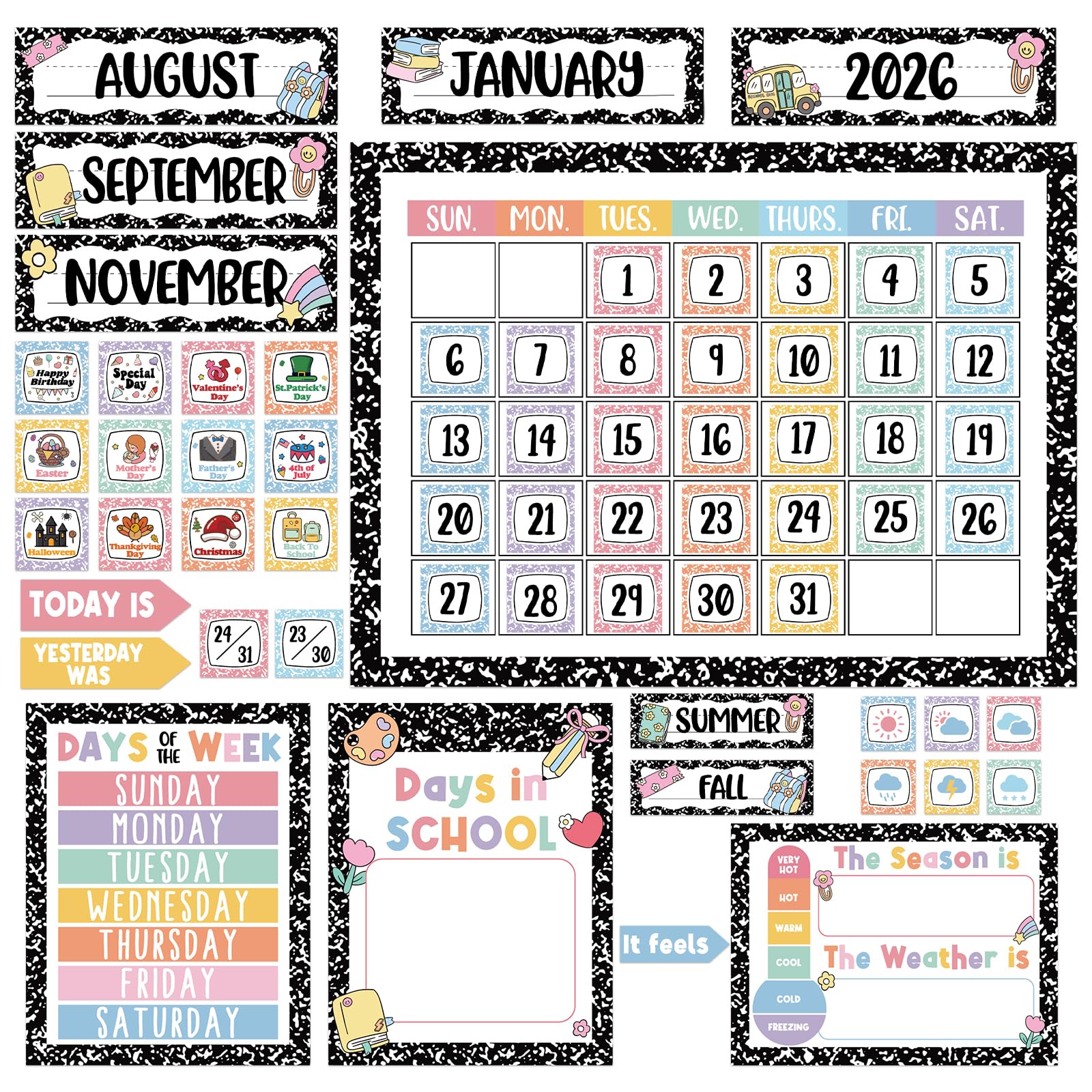 Photo 1 of Whaline Composition Notebook Calendar Bulletin Board Decorations
