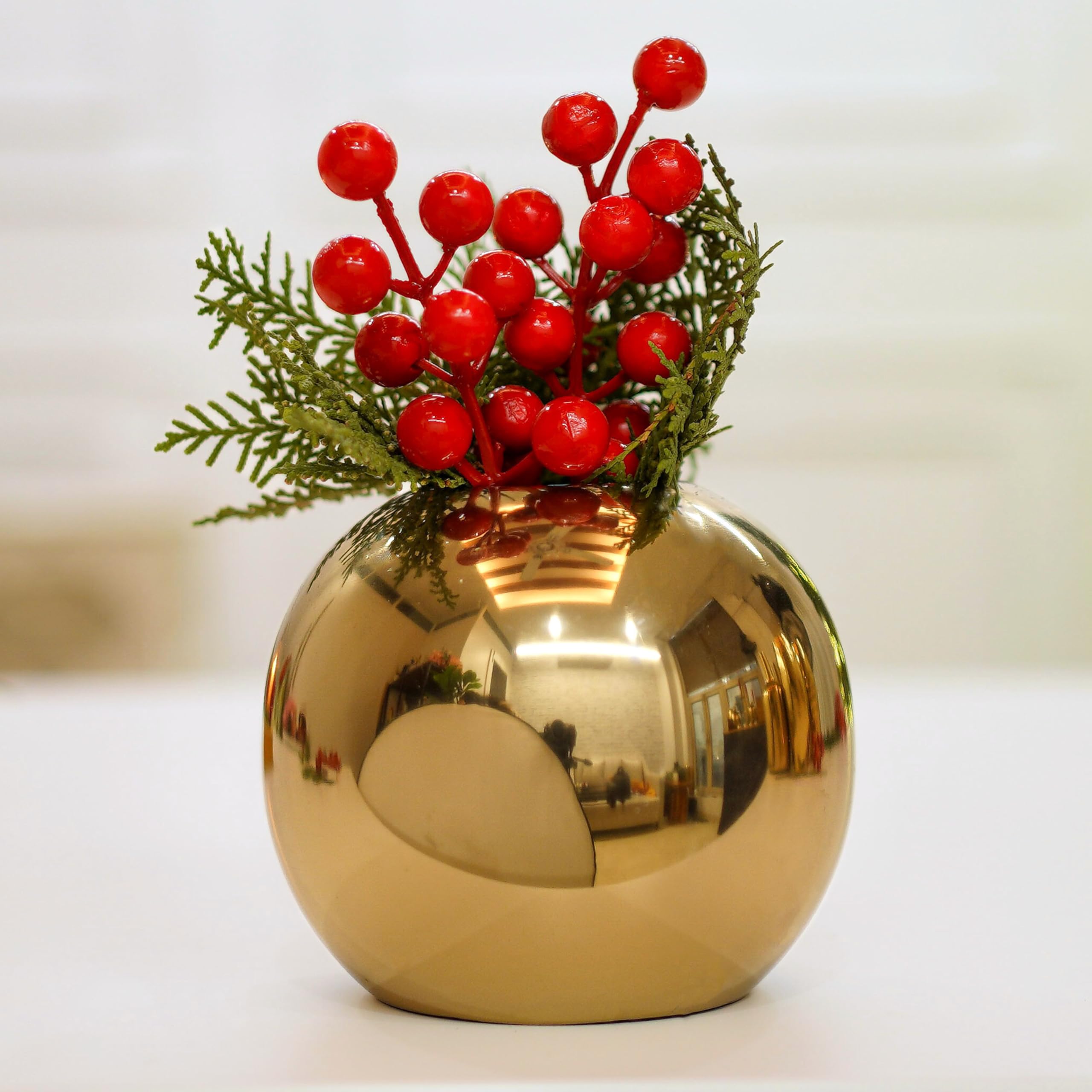 BEHOMA Metal Ball Round Flower Vase for Home Decor|Table Decorative Item for Bedroom Living Room Office Wedding | Best Gift for Birthday Anniversary Festival | Gold, Small