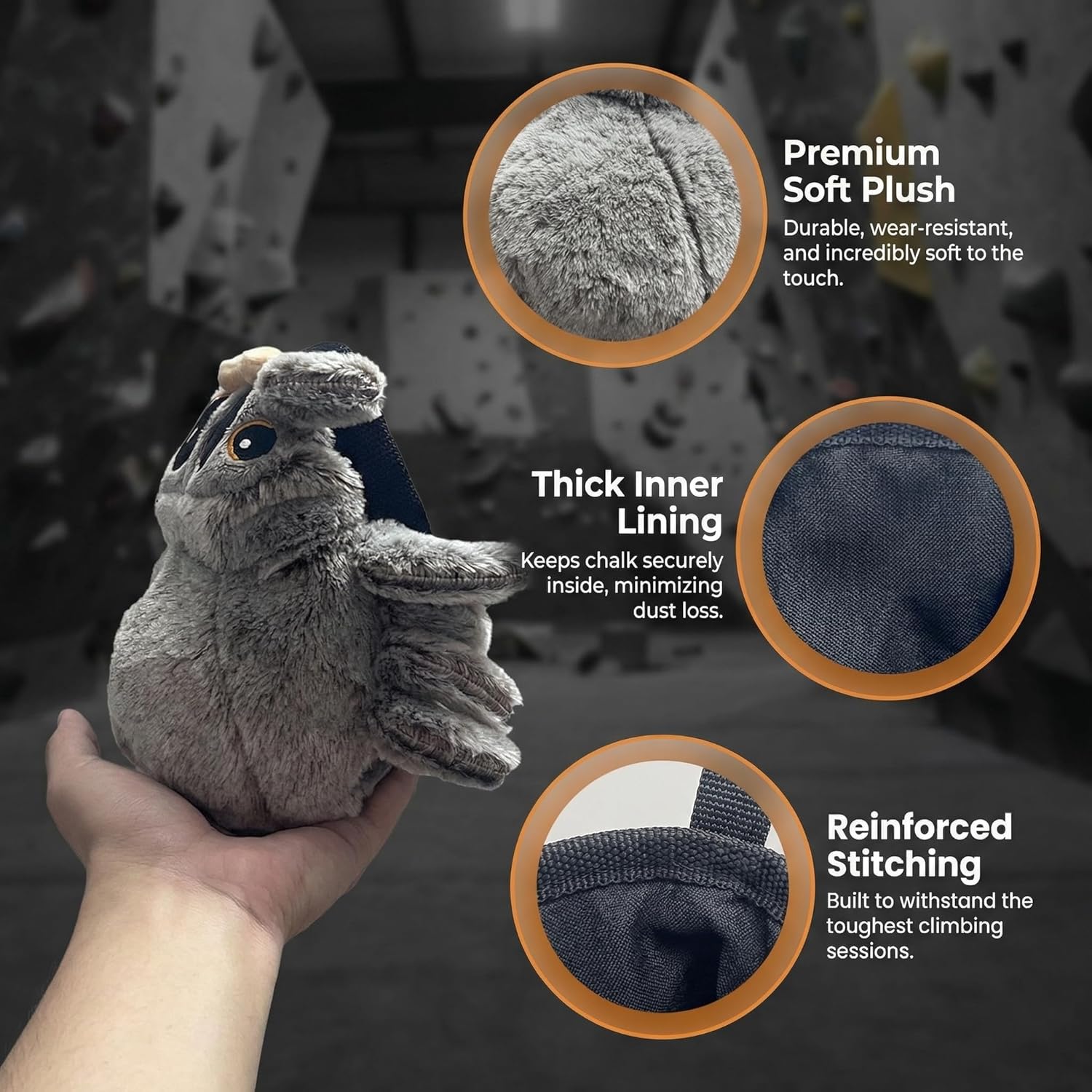 Spider Rock Climbing Chalk Bag, Fun Plush Animal Chalk Pouch with Drawstring, Adjustable Waist Belt for Indoor Outdoor Bouldering Sport Climbing