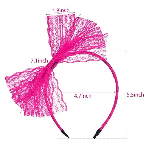 Miniatura 2 de SUMERSHA Diadema de lazo de encaje neón para mujer, disfraz de los años 80, accesorio para el cabello para fiesta temática de los años 80, aro de