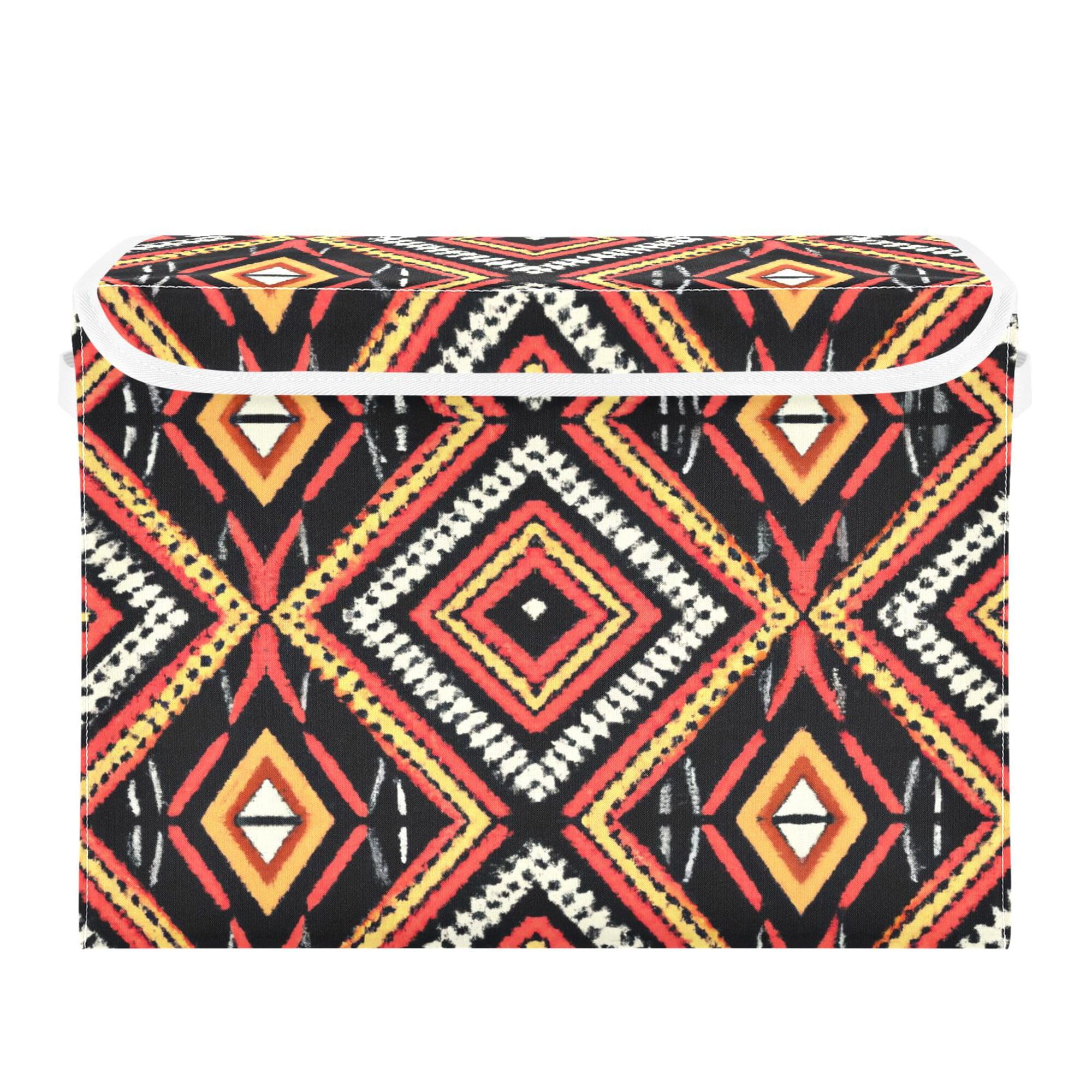 Ttgoth A Frican Foke Rt Texture Storage Bins With Lid & Handles Foldable Fabric Storage Boxes Decorative Basket Shelf & Closet Organiser For Bedroom Nursery Dorm