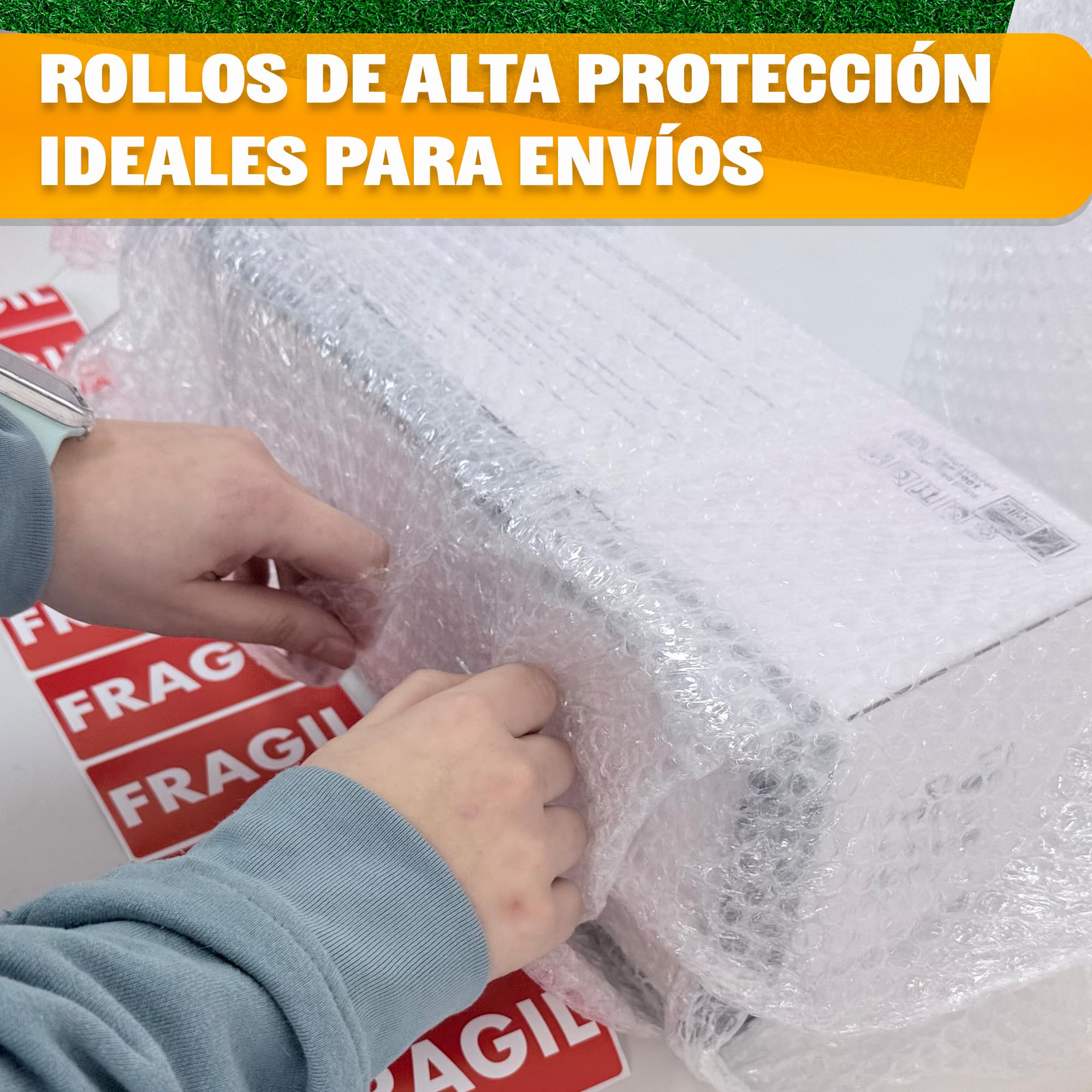 Rollo Burbuja Embalaje 100 cm x 100 m con Cutter y Pegatinas de Fragil – Papel Burbuja para Mudanzas y Envíos – Plástico de Burbujas Protector Antigolpes – Embalaje Profesional Reutilizable