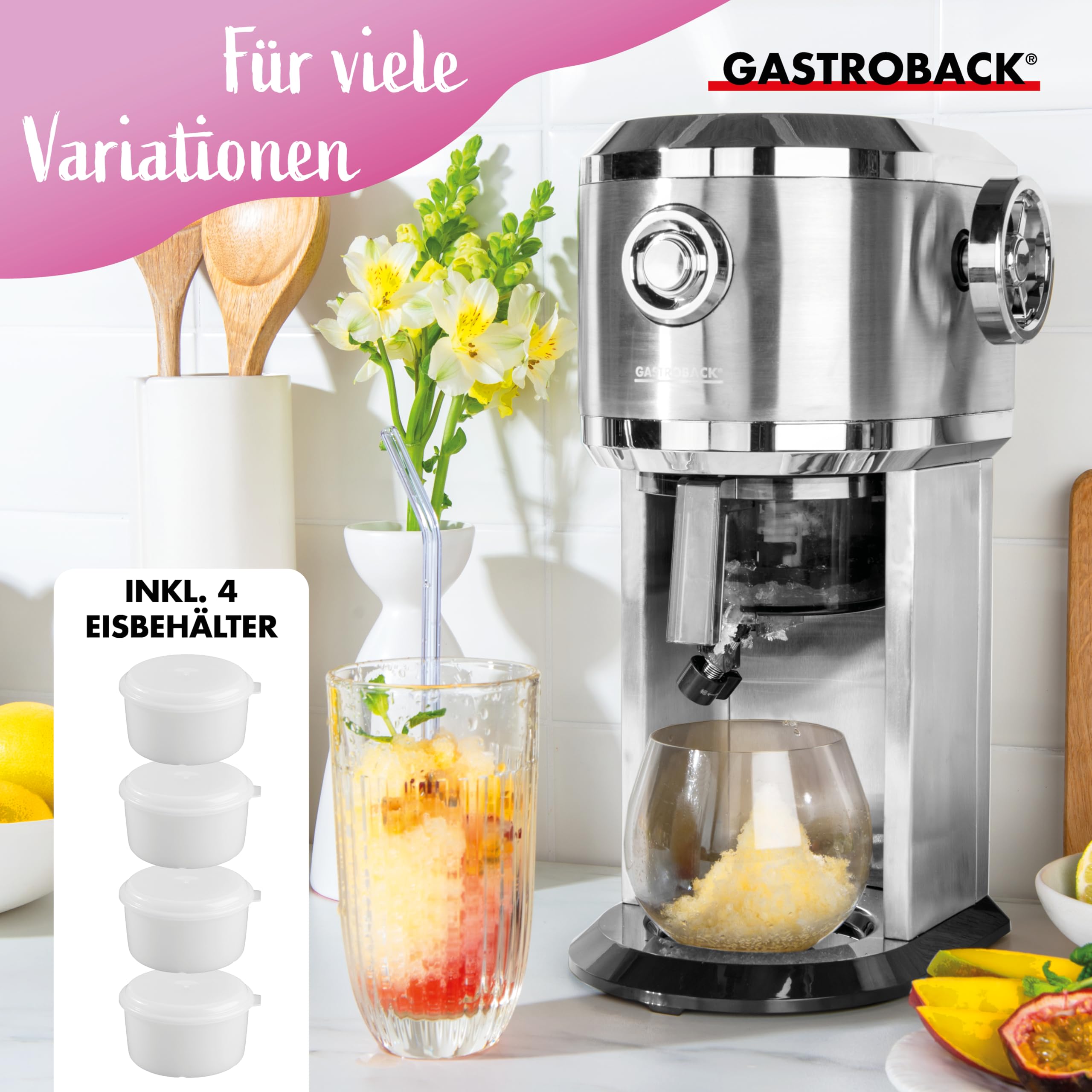 GASTROBACK Slush Macchina per la casa per il ghiaccio Shaver Machine – Slushy Maker per Frozen Cocktail, Snow Cone, Slusheis, Granita e Crushed/Shaved Ice – Spessore e quantità di riempimento
