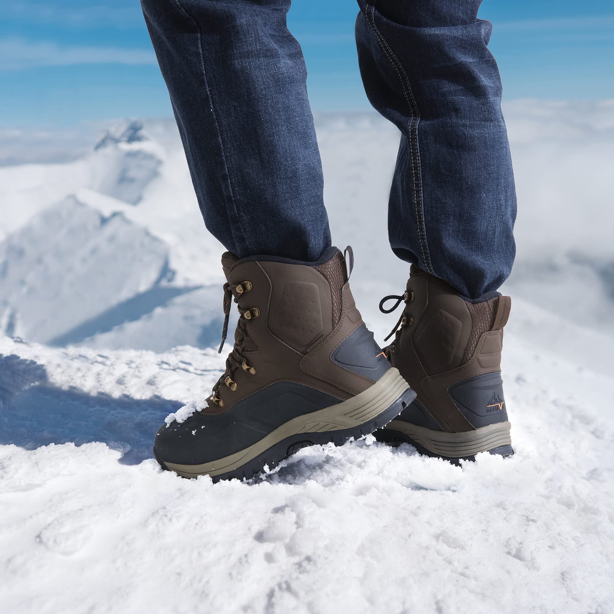 NORTIV 8 Bottes de Neige pour Homme Imperméables | Bottes de Hiver Chaudes Légère et Antiderapante, Confortable Système de réchauffement