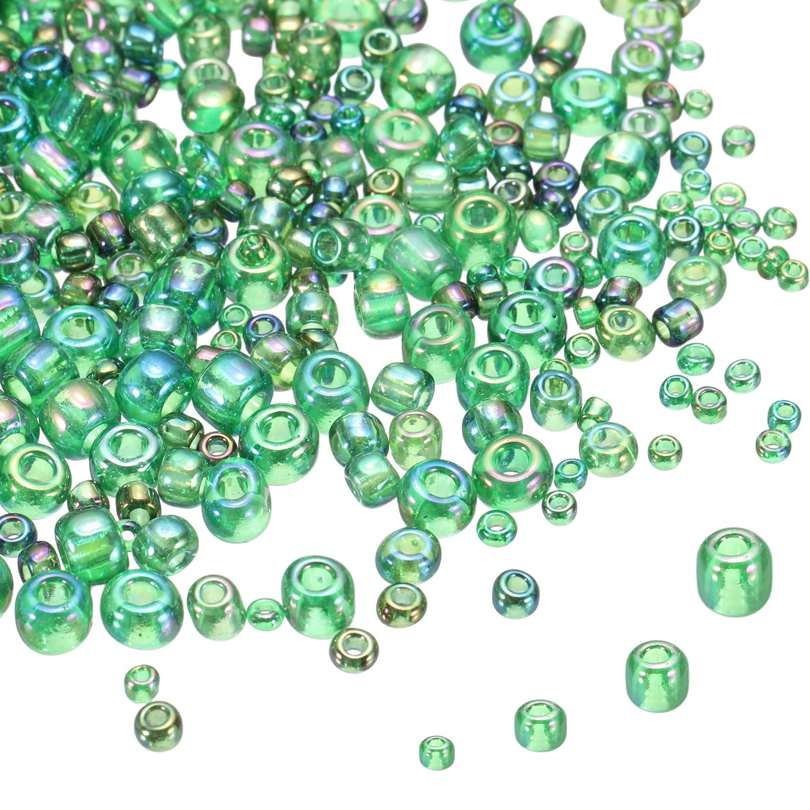 sourcing map 5888pcs Iridescent Glass Seed Beads 1.5/2/3/4mm Acrylic Round Bugle Beads for DIY Jewelry Craft Plants Making Fabric Felt Ornaments, Green Series