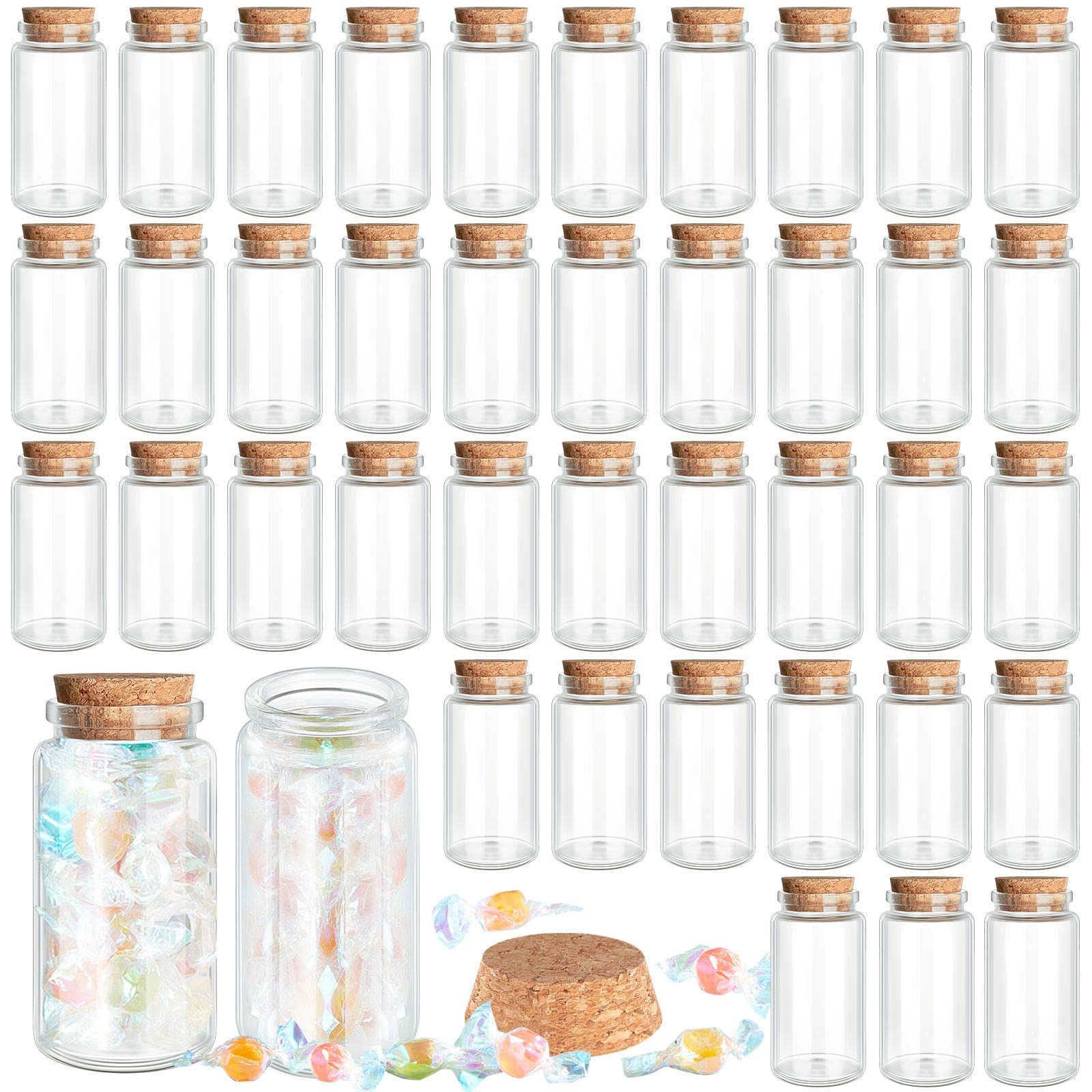 Tessco for you 48 Pcs Small Glass Cork Bottles, Spell Jars Clear Potion Bottles Bright DIY Sand Water Message Decorative Jar Party Favors (100ml)