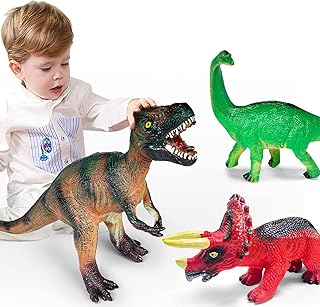 Keena 3 Piece Jumbo Dinosaur Toys, 20" Large Soft Dinosaurs Set, Realistic Tyrannosaurus Rex, Triceratops, and Brachiosaurus, Perfect for 3 4 5 6 7 Years Old Boys and Girls