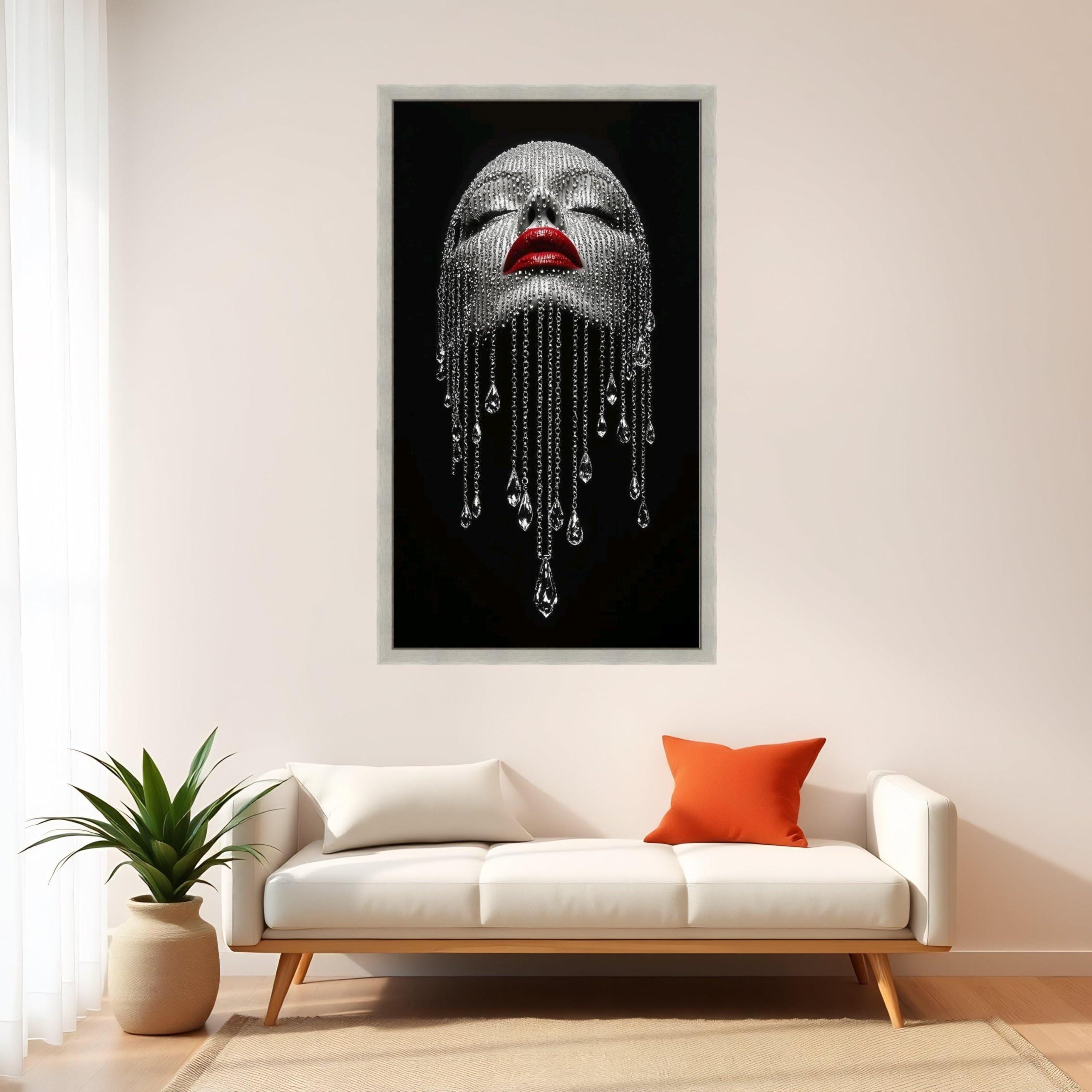 TONGYINLI Poster und Drucke mit glamourösen Frauengesichtern, Wandkunst mit roten Lippen, moderne Modemalerei, luxuriöse Heimdekoration auf schwarzem Hintergrund (40x70cm/Innenrahmen)
