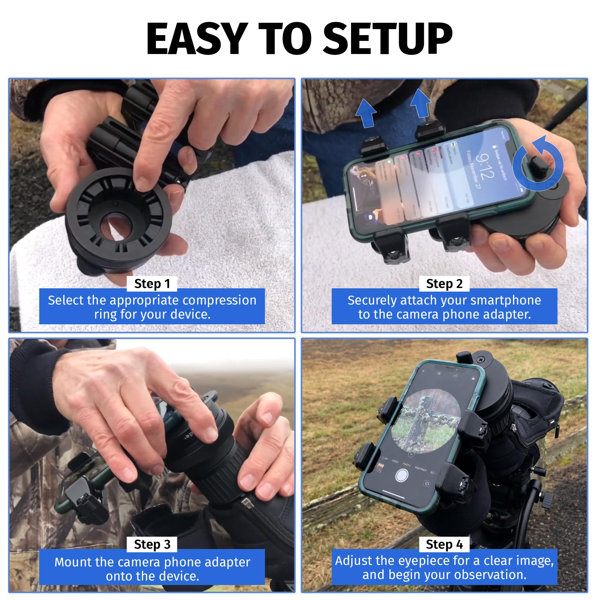 Universeller Spektiv-Telefonadapter Doppelgriff-Teleskop-Handyhalterung für Digiscope Fotografie Fernglas-Halterung iPhone