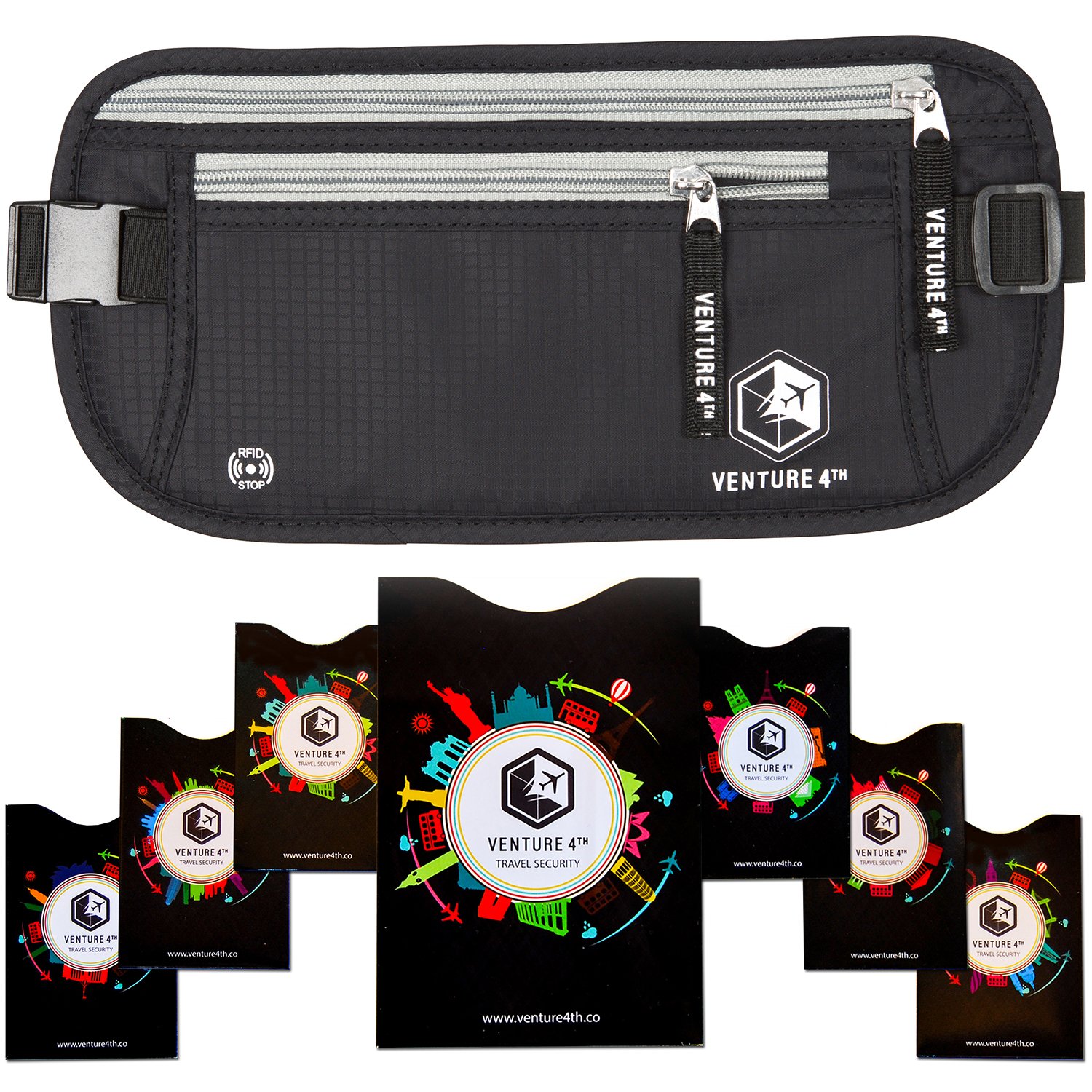 VENTURE 4TH Slim Minimalist Design RFID Money Belt with RFID Blocking Sleeves, for Men and Women – Ideal for Keeping Your Cash, Credit Card, Passport,