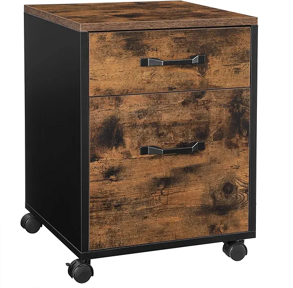 VASAGLE 2 Drawers File Cabinet for Home Office, Printer Stand with Wheels, for A4, Letter Sized Documents, Hanging File Folders, Rustic Brown and Ink Black UOFC042B01V1