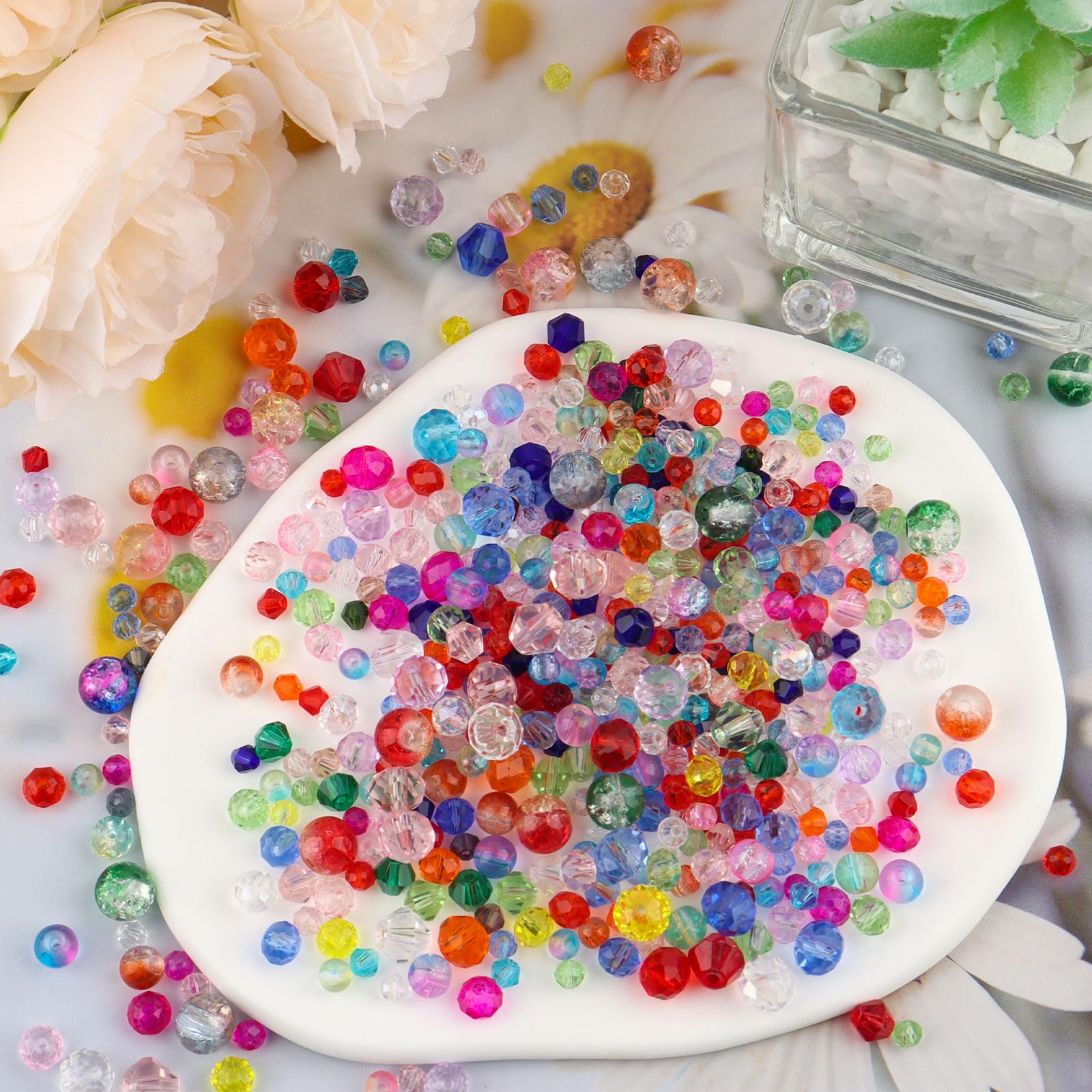 K di perle di vetro assorte 5 forme di perline di gioielli sfuse con scatola contenore per orecchini braccialetto collana fai da te (4/6/8 mm, colore AB)  36