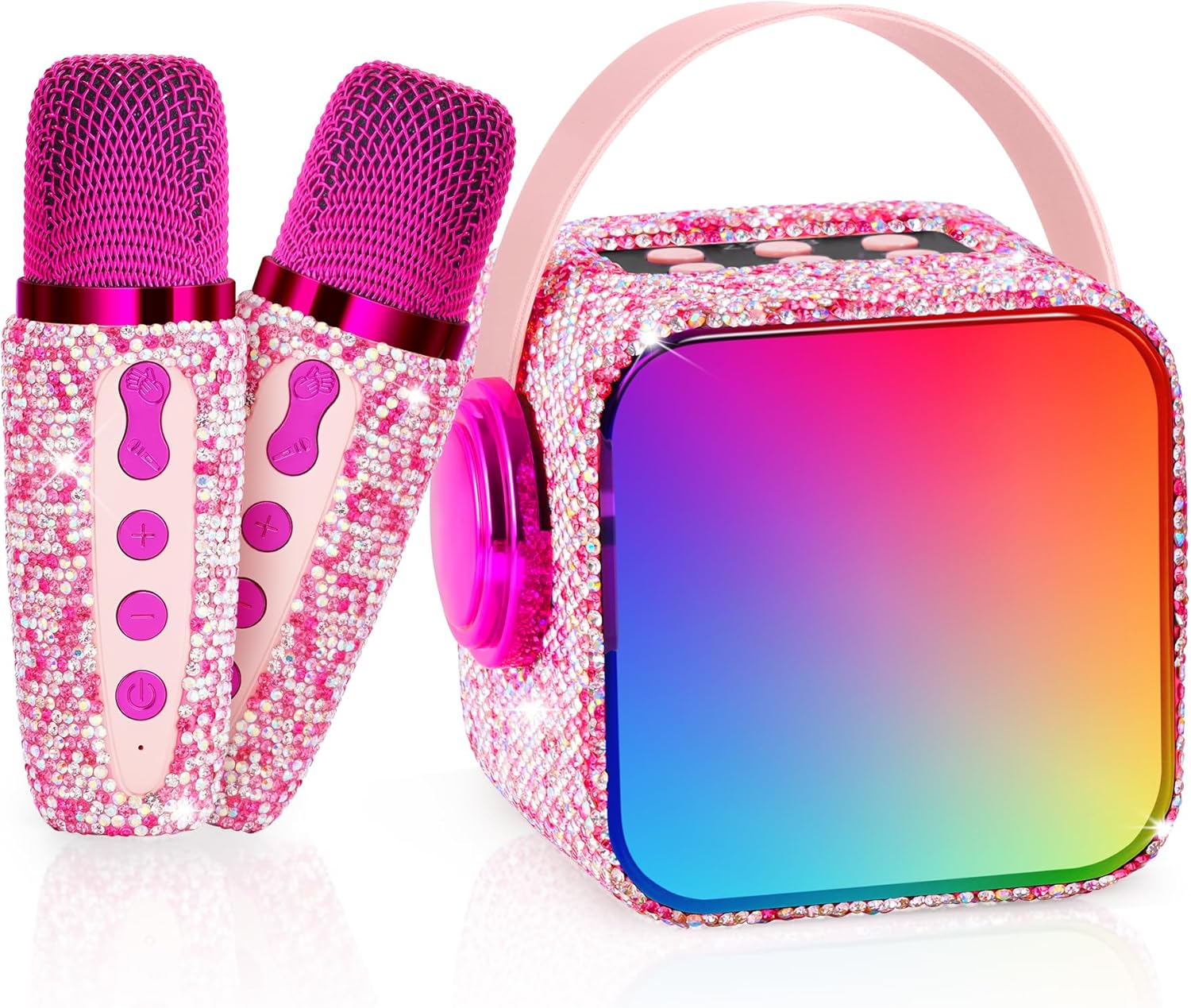 Karaoke Machine for Kids, Birthday Gifts for 3 4 5 6 7 8 9 10 11 Year Old Girl Boy, Portable Speaker with Colorful LED Lights and 2 Mics, Toys for Ages 3-12 (Pink-1)