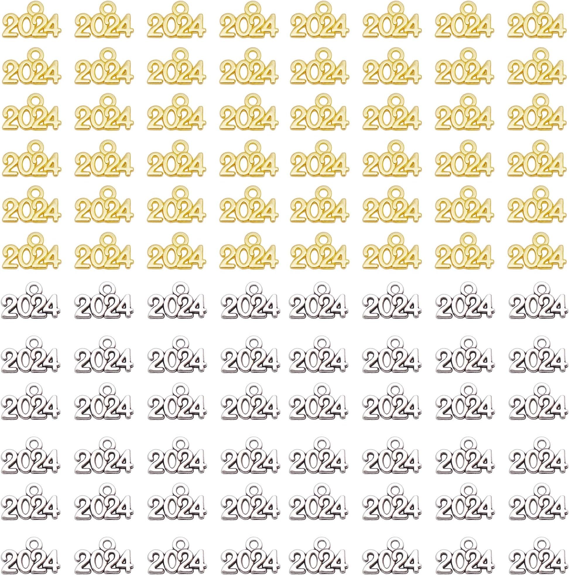 Julie Wang200 PCS Mixed Gold Antique Silver Color Year Number Charms Graduation Pendants for Necklace Earrings Bracelet Jewelry Making