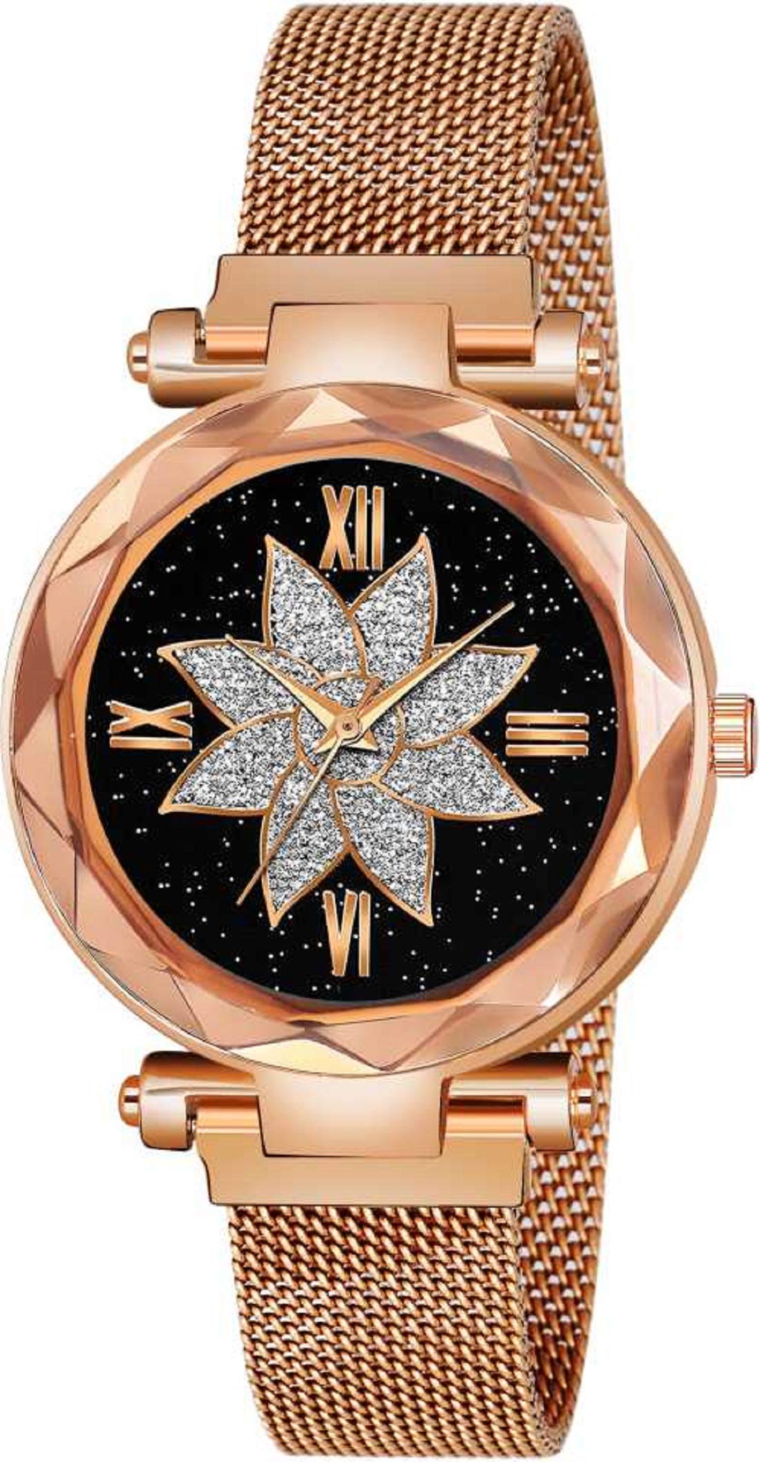 KIARVI GALLERY Rose Gold Flower Star Dial Designer with Magnetic Metal Strap Analog Watch for Girls and Women (B08VHKSKDG) Amazon Price History, Amazon Price Tracker