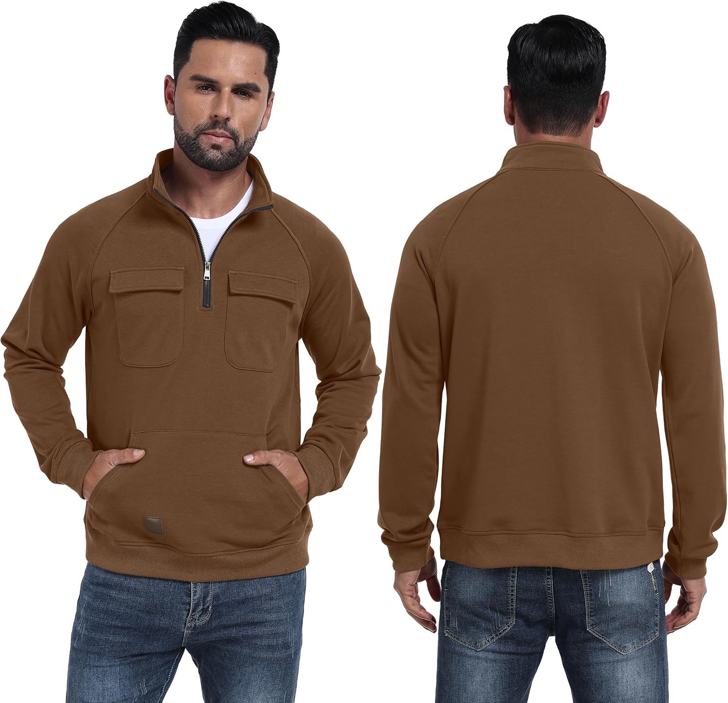 Lepunuo Cargo Sweatshirts for Men Quarter Zip Long Sleeve Warm Fleece Tactical Pullover Casual Athletic Loose Sweatshirts - Image 5