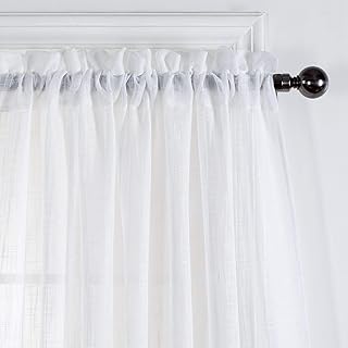 Set of 2 Linen Textured Rod Pocket Top Sheer Window Treatments Curtain Panels (52
