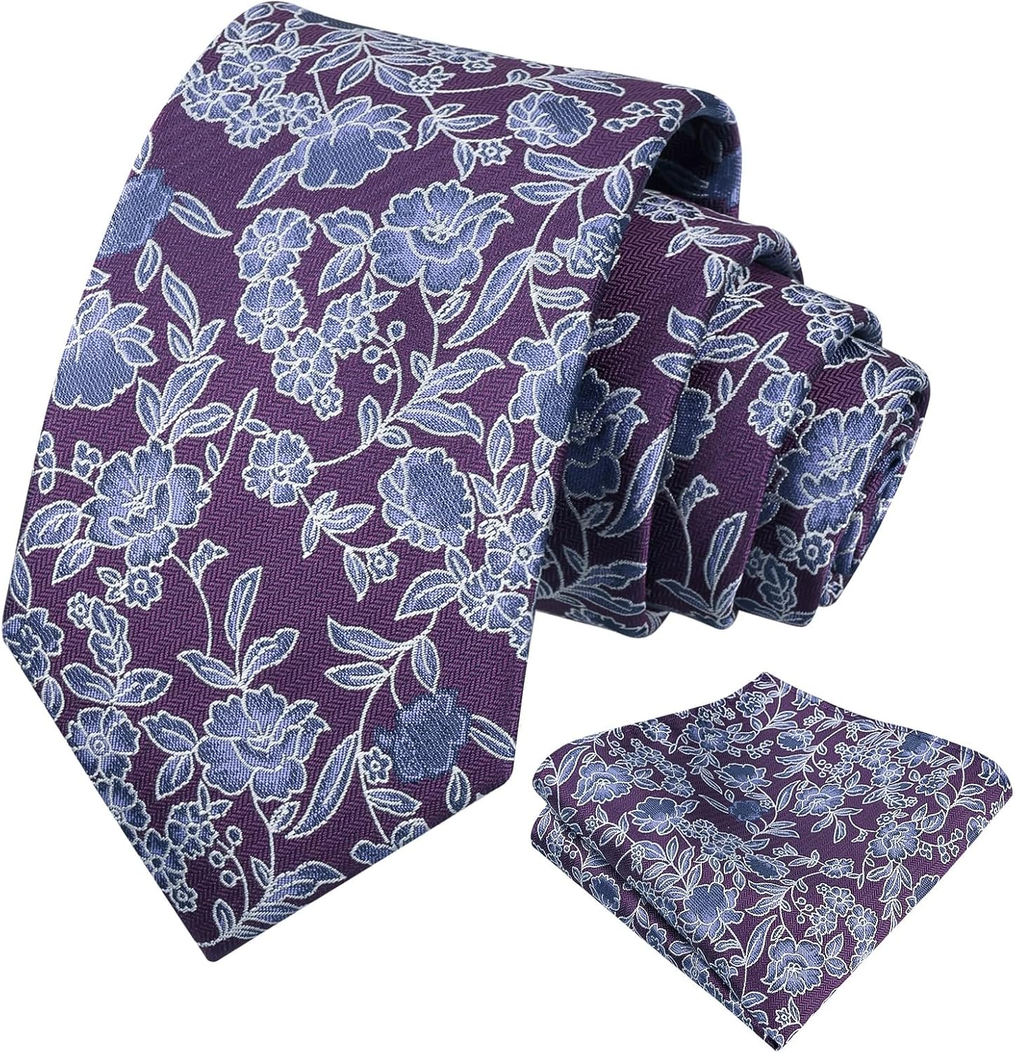 Alizeal Mens 3.15" Retro Elegant Ink and Wash Floral Necktie with Pocket Square for Wedding
