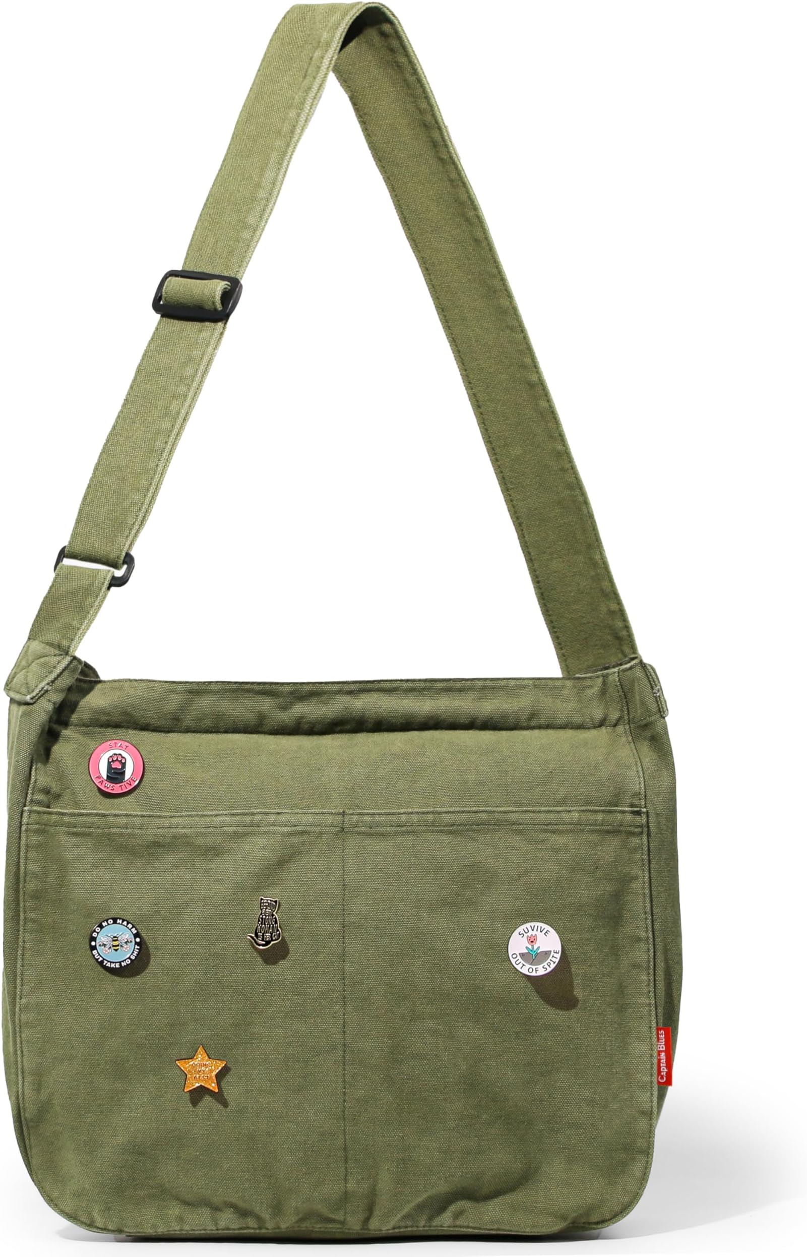 Captain BluesCanvas Messenger Bag for Women & Men, Large Satchel Bag with Zip, Canvas Crossbody Messenger Bags for School, Travel Day Out