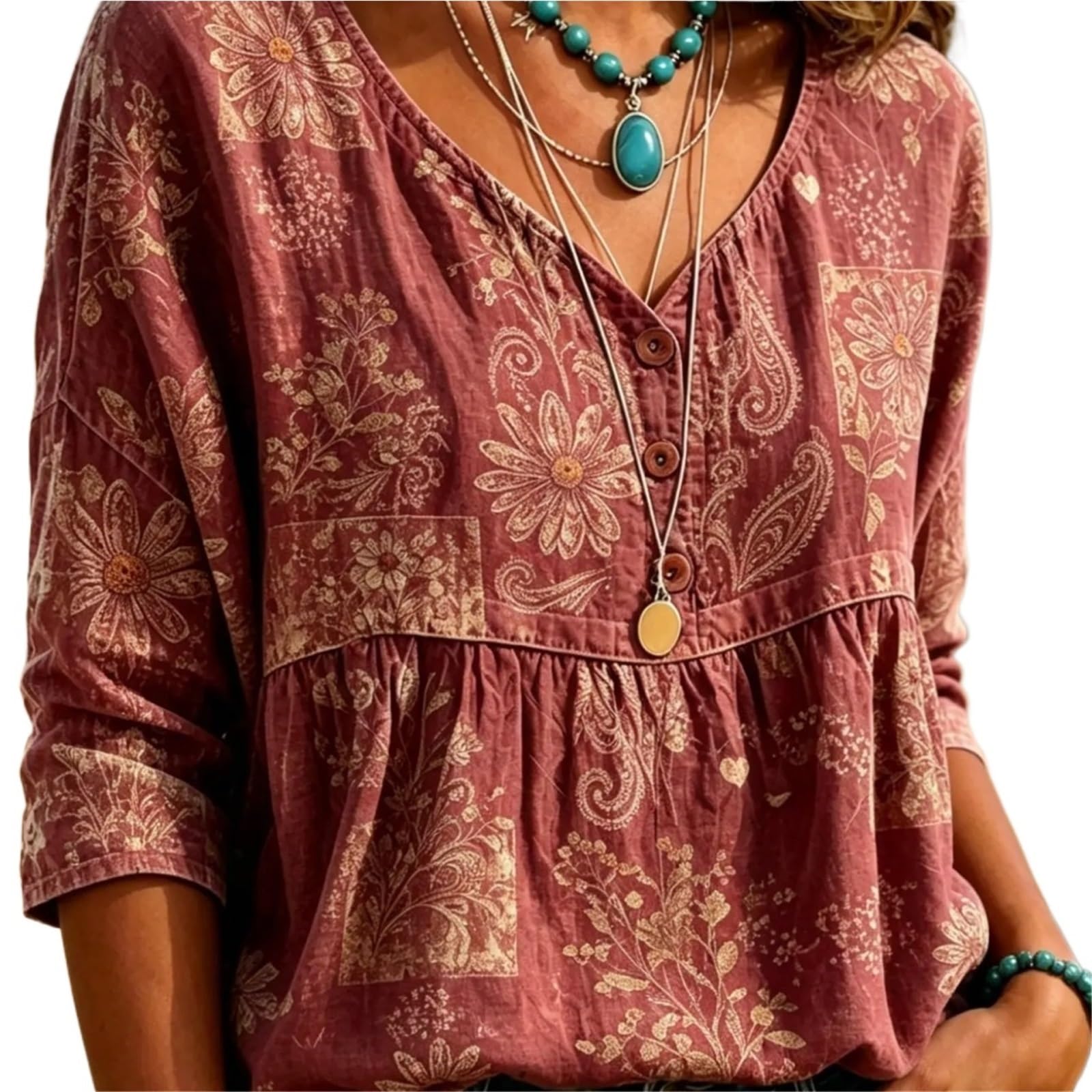 Blusas Mujer Verano Blusa Mujer Cuello En V Botón Parcial Fruncido