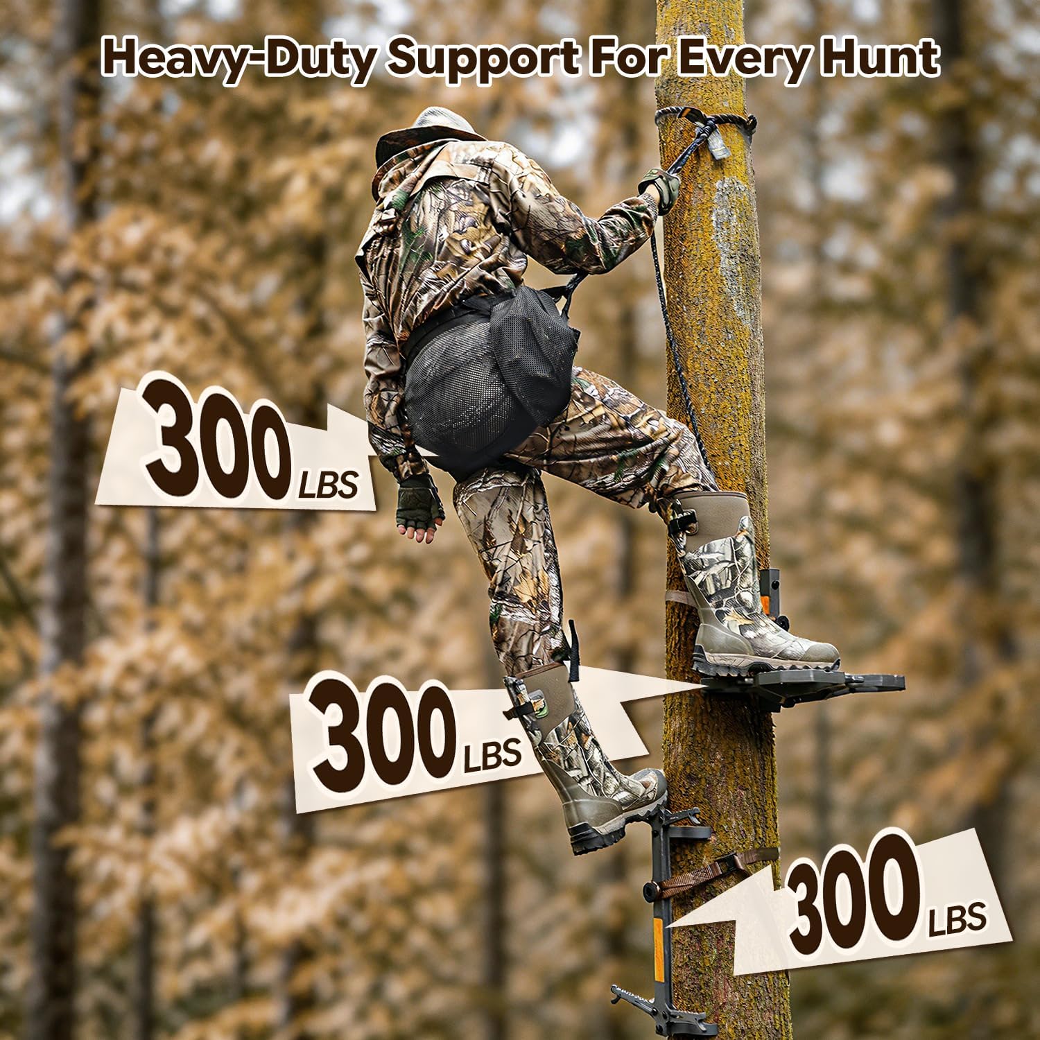 Full Mobile Tree Saddle Hunting Kit, 4 Pack 6061 Aluminum Hunting Sticks, Anti-Slip Tree Platform, Lightweight Hunting Safety Saddle, All-in-One Tree Stand Hunting Gear