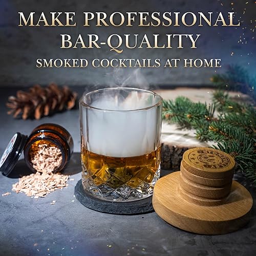 Miniatura 2 de Kit de ahumador de cóctel prémium con antorcha  Juego de ahumador de whisky de roble americano, 5 sabores de virutas de madera, vasos de moda,