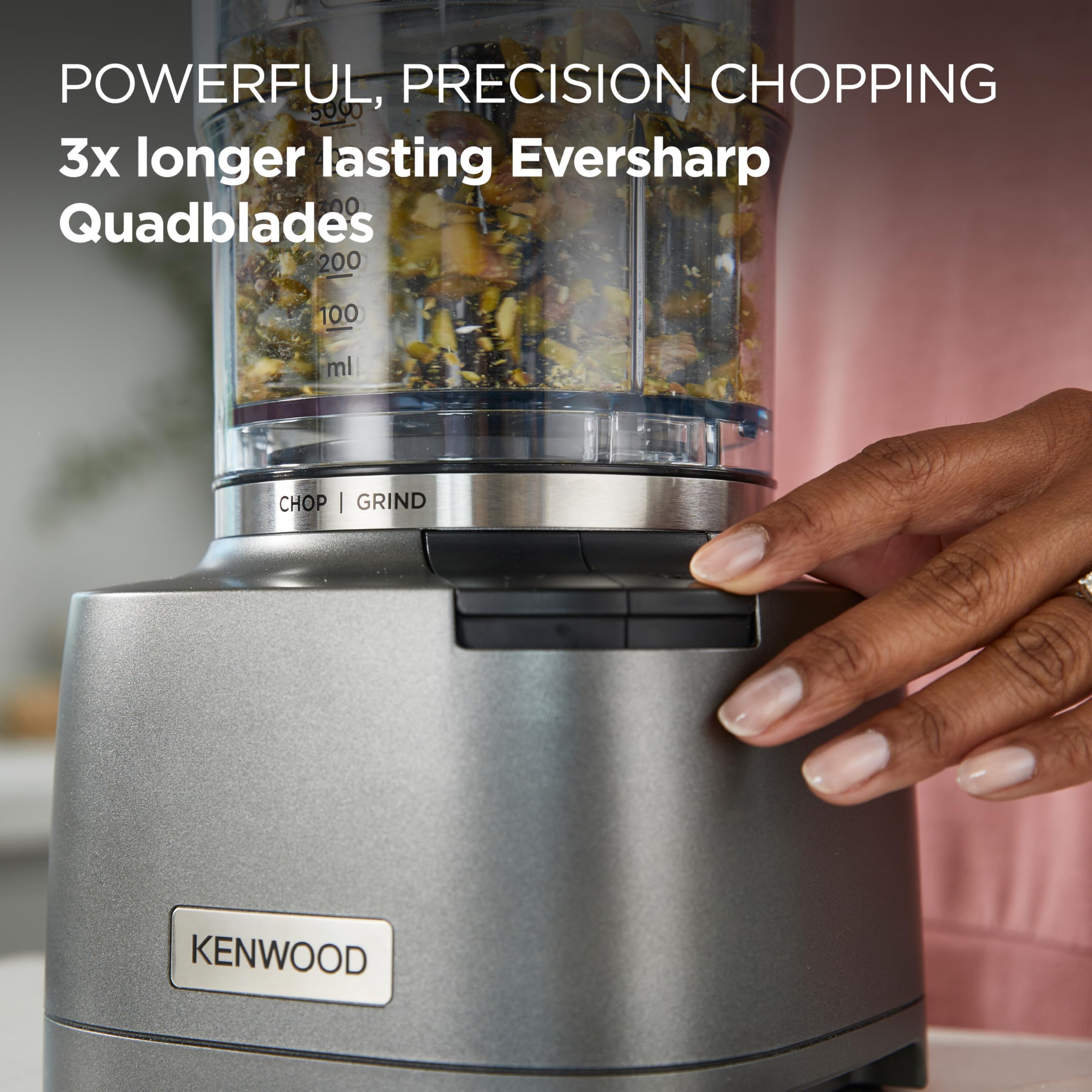 Kenwood Duo Prep CHP80.000SI modelo 2024, picadora y trituradora 2 en 1 con cuchillas Quadblades dentadas, trituradora compacta de alta velocidad, base antideslizante, lavable en lavavajillas, 800 W