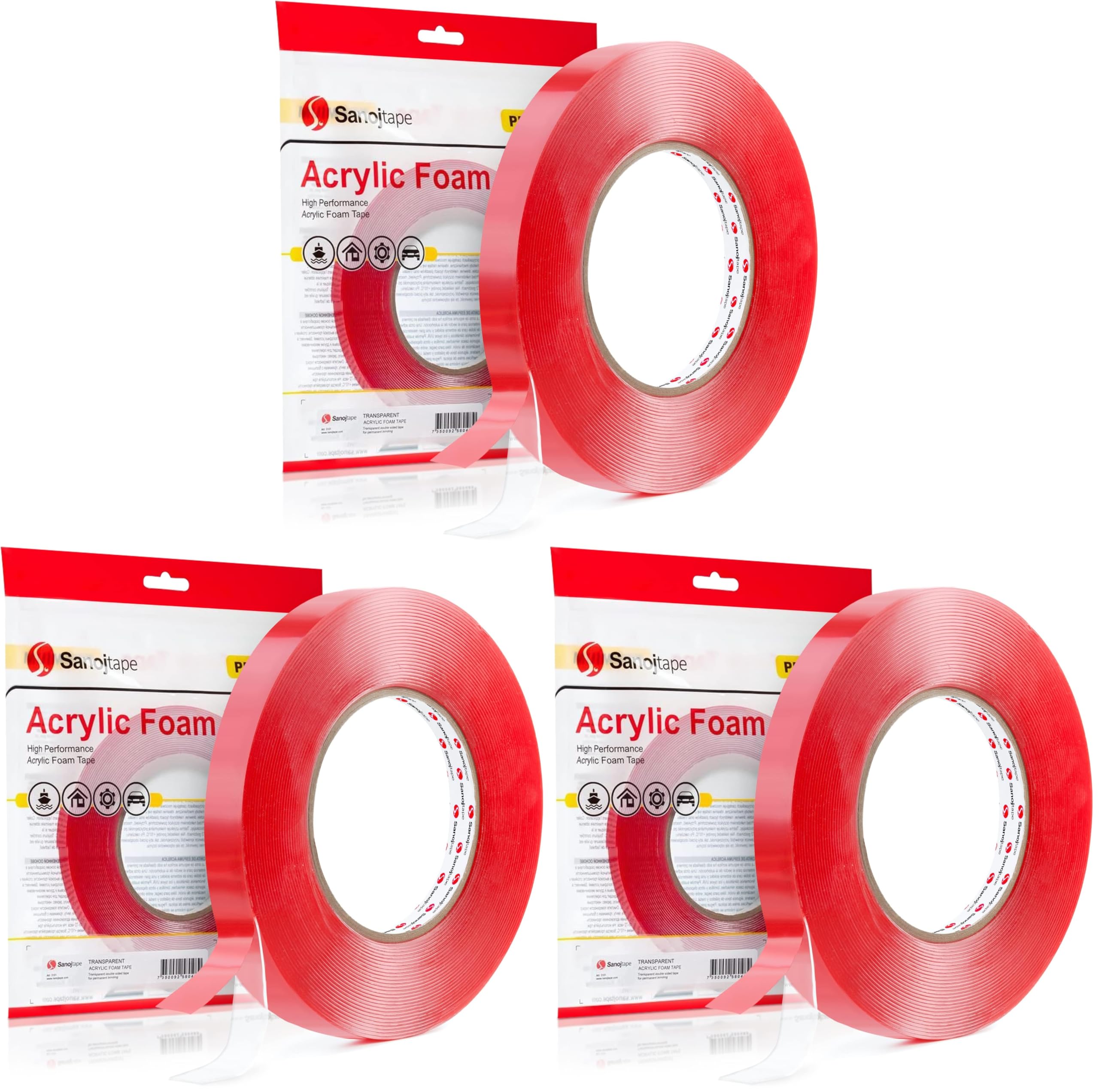 Doppelseitiges Klebeband Extra Stark Transparent 12mm x 10m Nano Double Sided Tape Klebeband Starkes Montageband Klar Auto LED Acryl Gel (Packung mit 3)