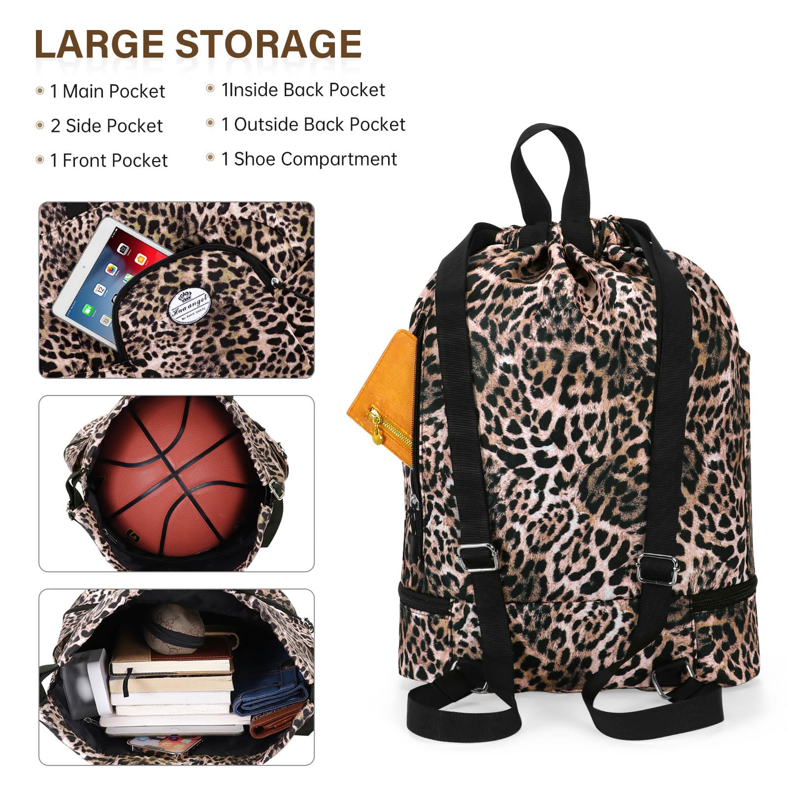 HUA ANGEL Unisex Drawstring Backpack Sports Gym Bag Drawstring Bag Weekend Daypack with Shoe Compartment for Women Men Basketball Football Outdoor Fitness Yoga Swimming Beach - Image 3