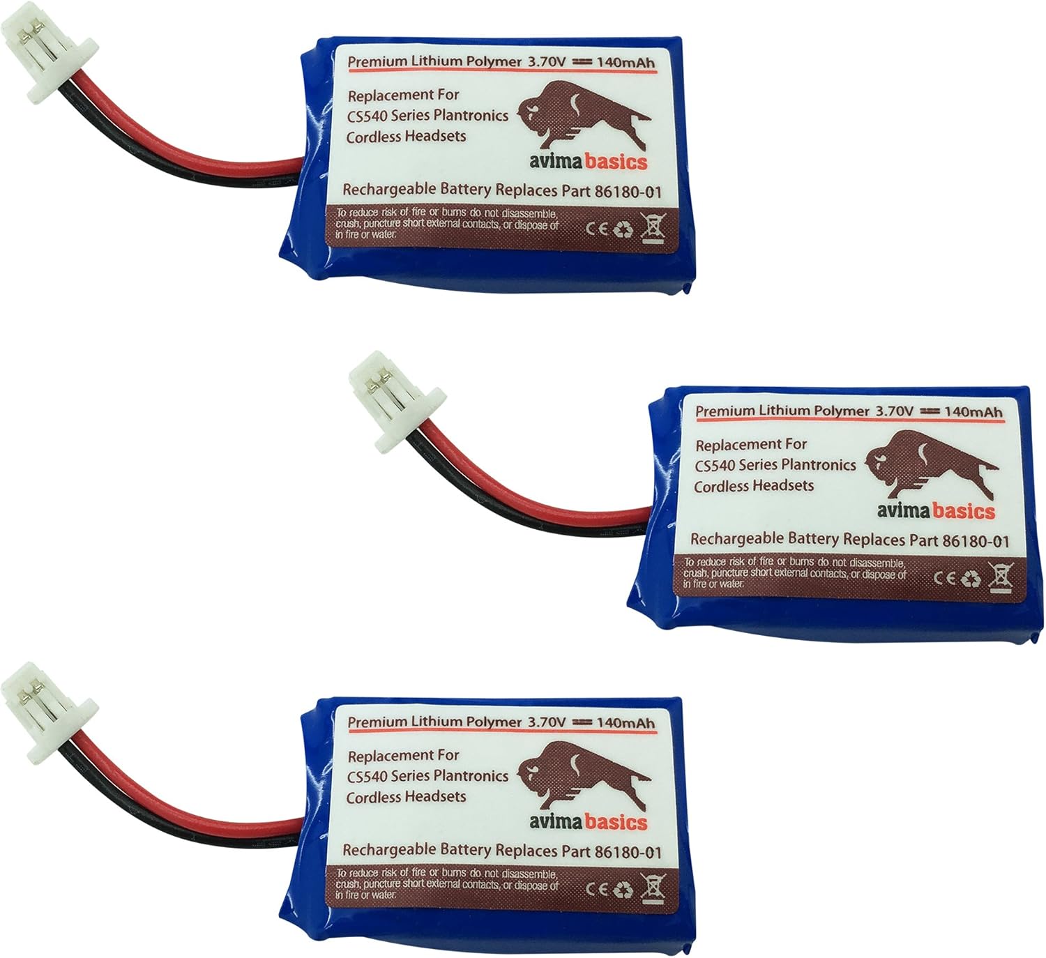 CS540 Battery, Premium Quality Replacement Rechargeable 140mAh 3.7V Battery for Plantronics CS540, CS540A CS540-XD and C054 Wireless Headsets 86180-01 PL-86180-01 & 84479-01 (Blue 4 Pack)