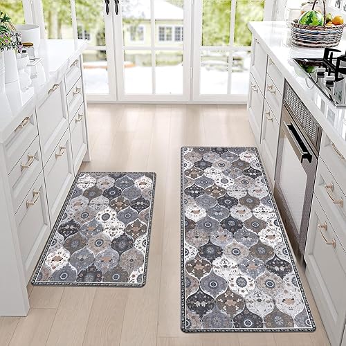 Miniatura 2 de Bsmathom Juego de 2 tapetes acolchados antifatiga para cocina de granja, antideslizantes, tapetes de cocina cómodos, impermeables, juego de