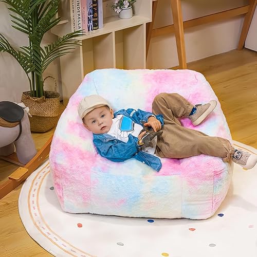 Miniatura 5 de Puf para niños, sofá moderno de 33 pulgadas con relleno de esponja y cómodo pelo sintético suave, para niños, adolescentes, sofá para dormitorio,