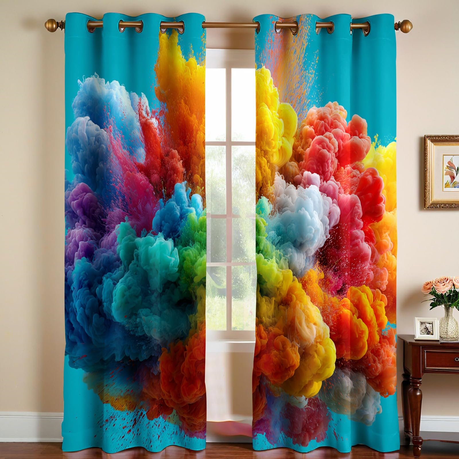 Fantaisie Spatiale Rideaux Occultants Thermiques Nuages colorés Lot de 2 Œillets, Imprimés 3D Opaques, Isolation Phonique et Anti Froid pour Chambre Enfant et Salon 110L X 215H cm