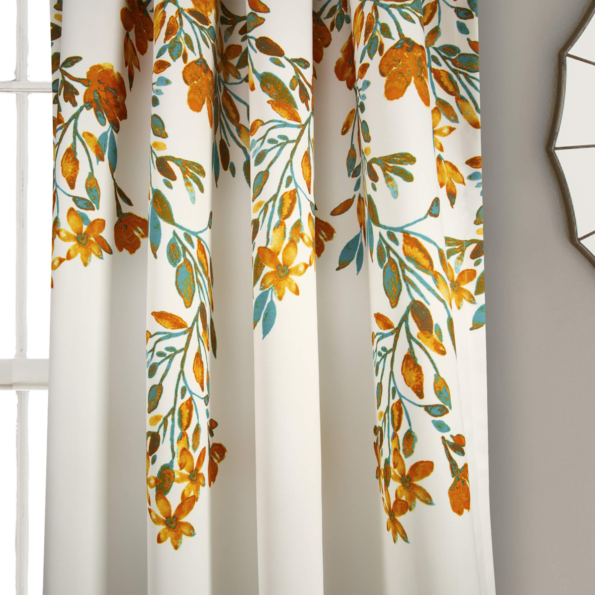 Lush Decor Tanisha Cortinas | Juego de Paneles de Ventana con diseño Floral para oscurecer la habitación, Mandarina y Turquesa, 84" x 52"