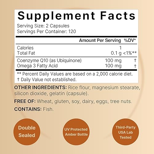Miniatura 2 de NatureBell CoQ10 100mg con Omega 3, 240 cápsulas  Forma estable de alta absorción  Apoyo antioxidante para la salud del corazón y la energía