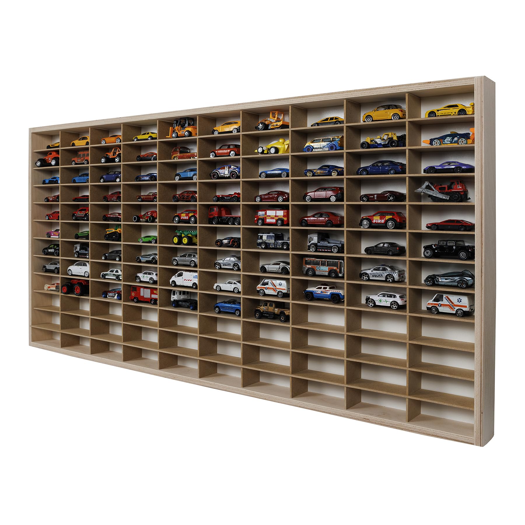 Vitrine murale - Vitrine murale haute avec 80 compartiments pour voitures à l'échelle 1:64 - Organisateur d'armoire murale en bois - Vitrine d'angle comme alternative aux objets de