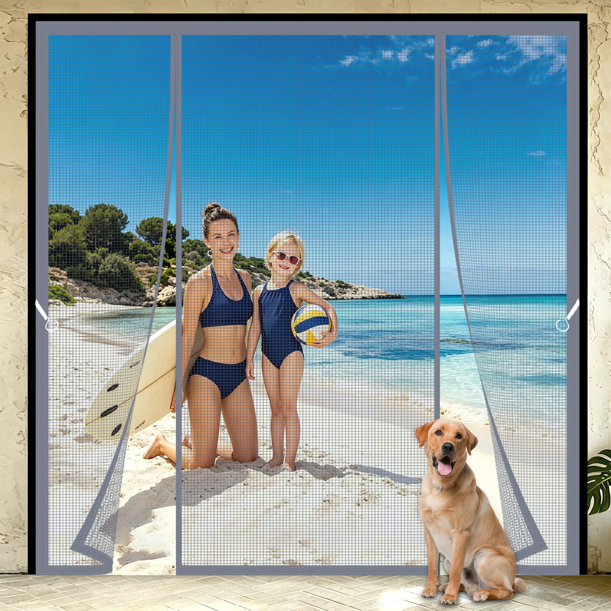 Magnetic Fly Screens for French Doors 300x210cm Closes Instantly and Quietly After Every Pass for Large Porch Entries and Conservatory Transitions Grey