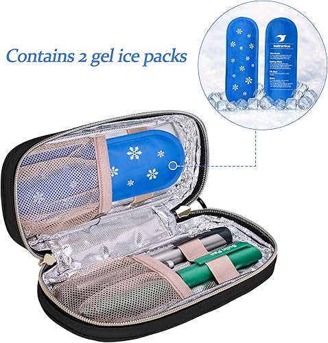 Miniatura 8 de Yarwo Maletín de viaje con 2 paquetes de hielo, bolsa organizadora de medicamentos diabéticos aislada, bolsa térmica médica portátil para bolígrafos