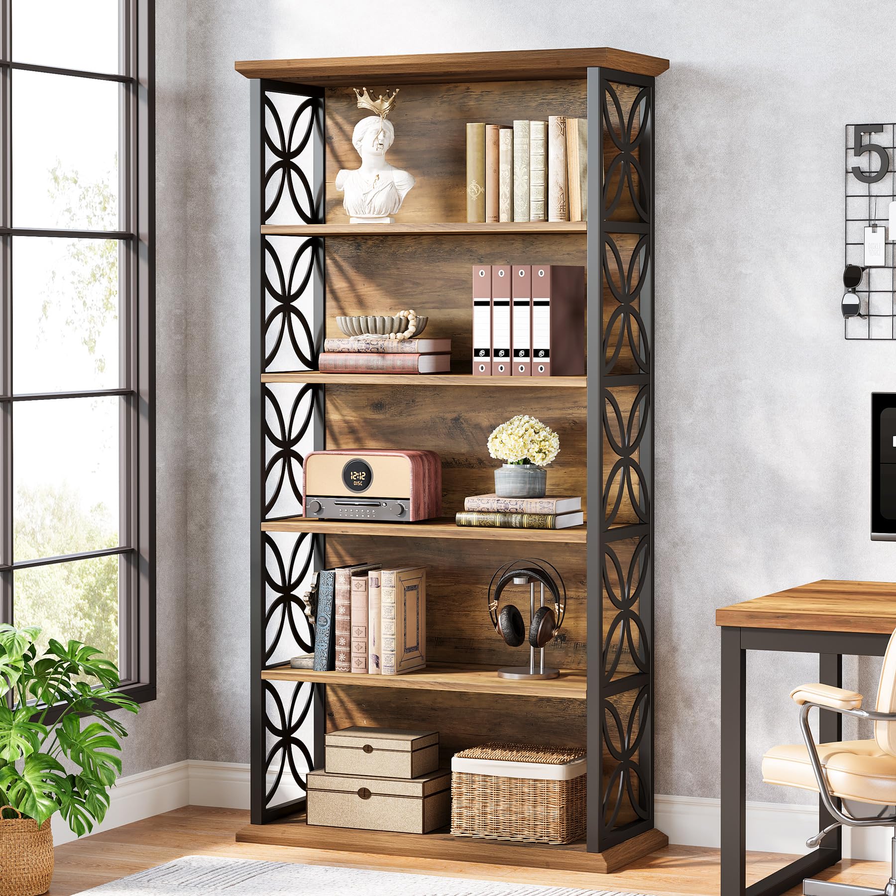 Tribesigns Bücherregal mit 6 Ebenen, 180,3 cm, industrielles Bücherregal mit Metallrahmen, freistehend, offene Aufbewahrungsregale für Zuhause, Büro, Wohnzimmer, Schlafzimmer