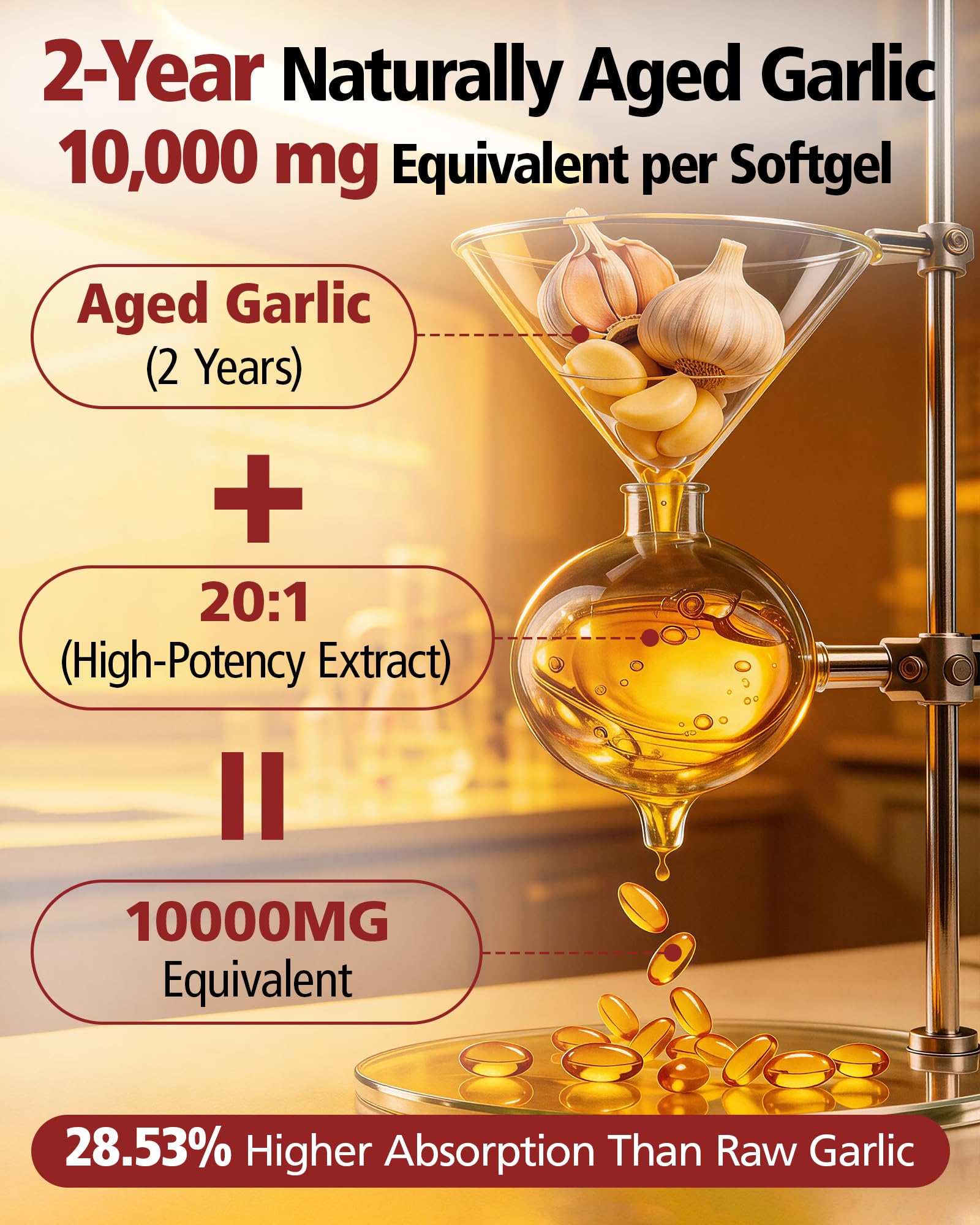 Odorless Aged Garlic Extract 10,000 mg - 300 Softgels, 2 Year Aged Garlic Supplements for Heart & Immune Support - Natural Antioxidant Supplement, Non-GMO, Gluten-Free, Vegan — Amazon image 2